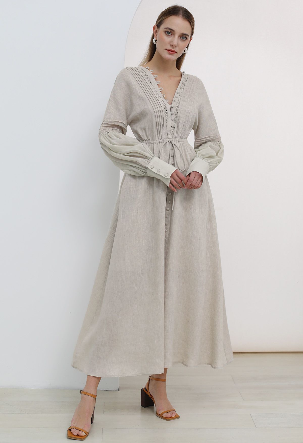 特売モデル Linen V-Neck Flare Dress enchainement - スカート