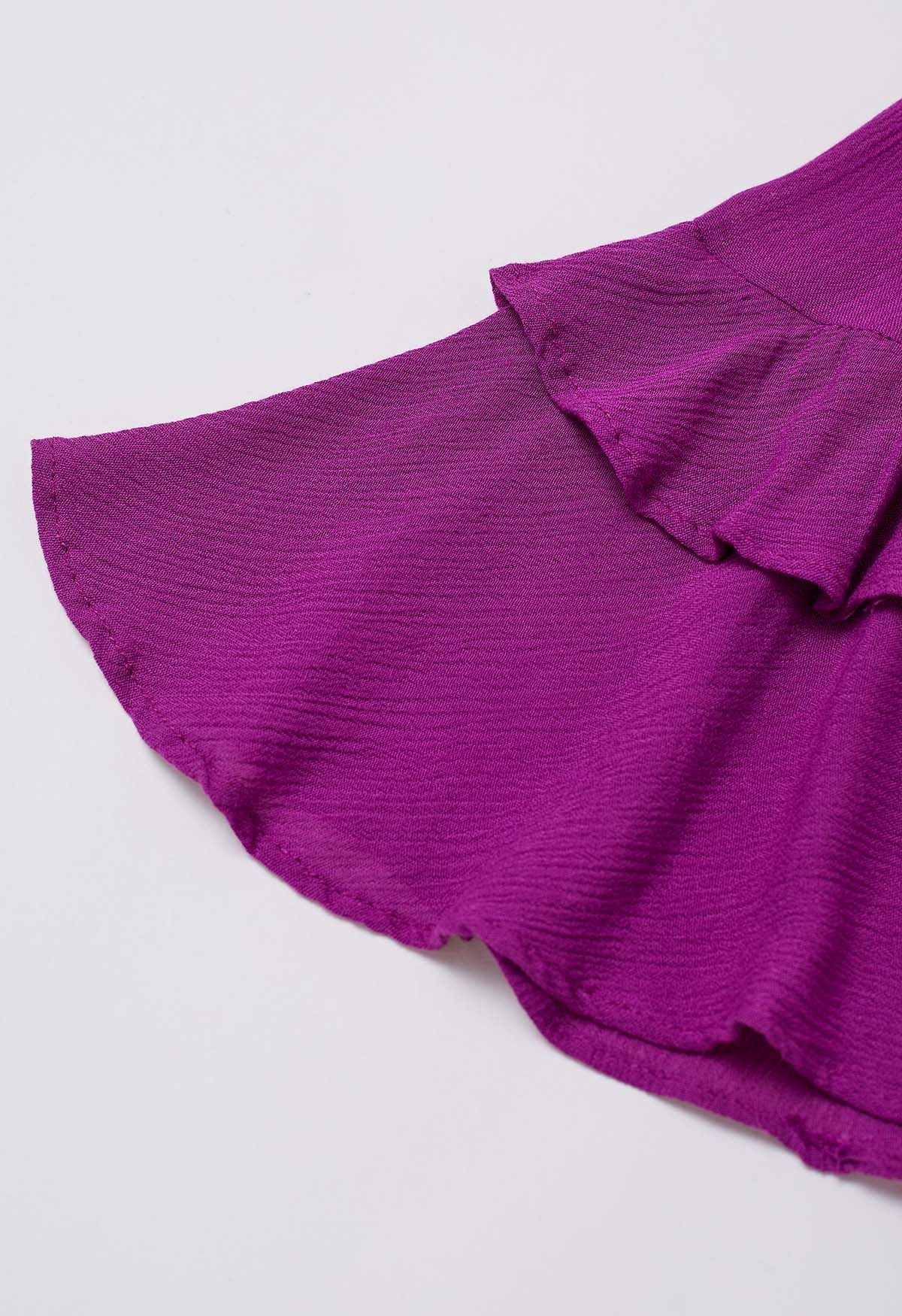 Exaggerated Bubble Sleeve Belted Ruffle Dress in Magenta