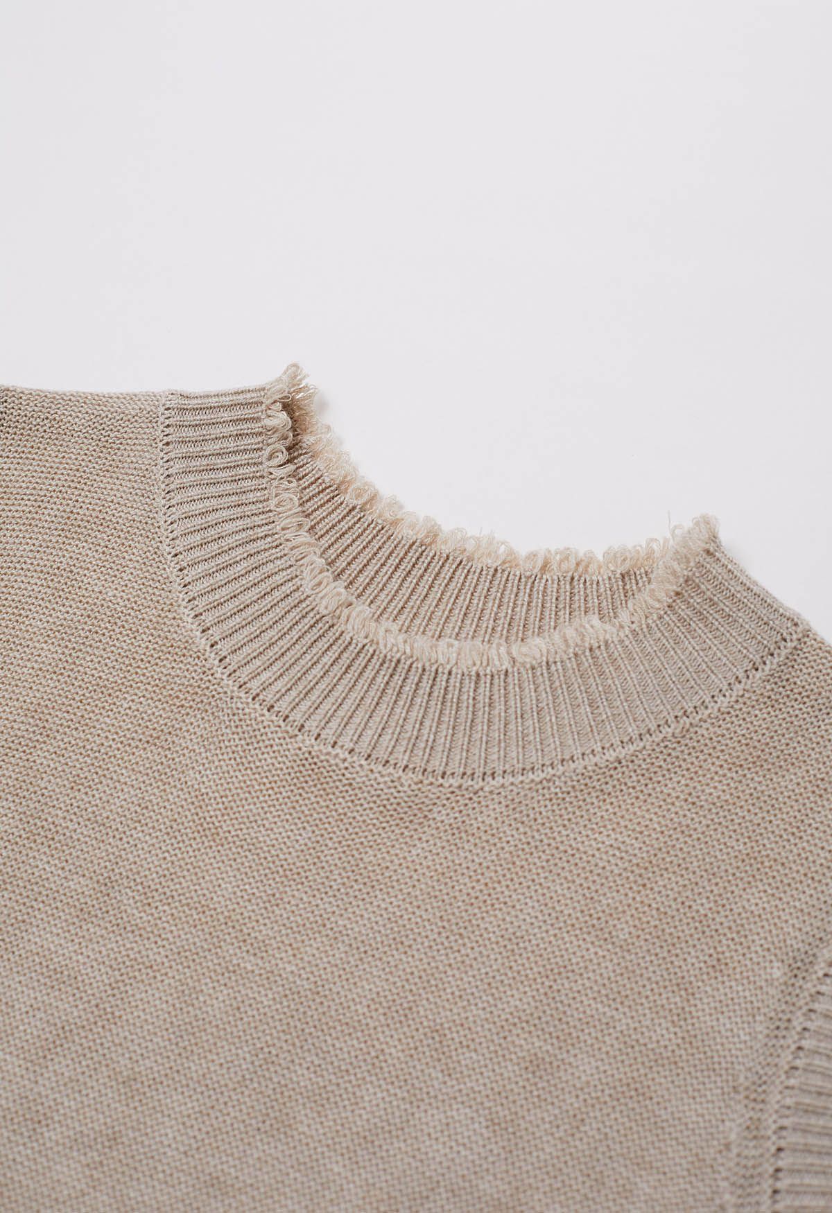 Frayed Edge Sleeveless Knit Top in Sand