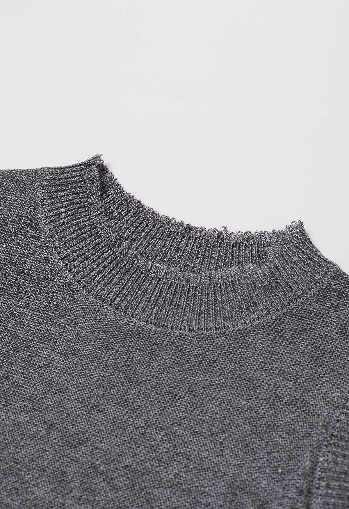 Frayed Edge Sleeveless Knit Top in Grey