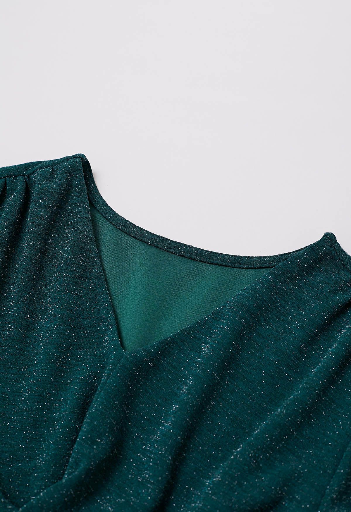 Twist Front Tie Back Shimmer Top in Dark Green