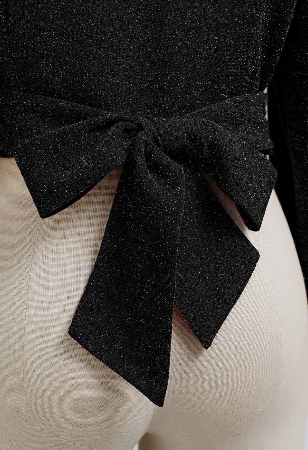 Twist Front Tie Back Shimmer Top in Black