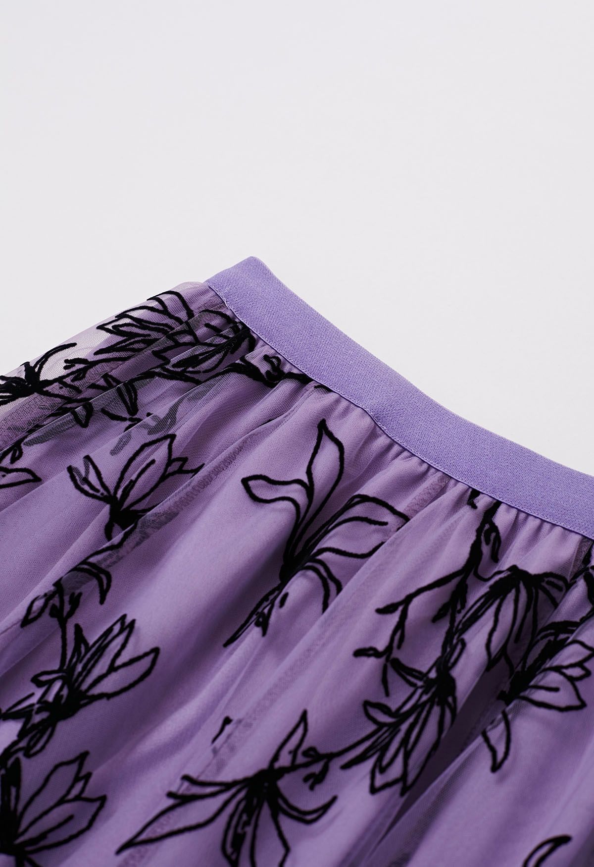 Velvet Magnolia Double-Layered Mesh Maxi Skirt in Lilac