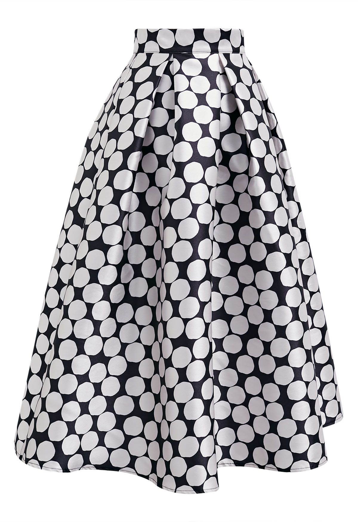 Contrast Polka Dots A-Line Pleated Midi Skirt