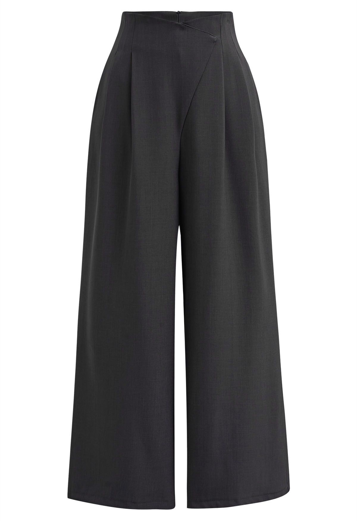 Cross Waist Pleated Straight-Leg Pants in Smoke