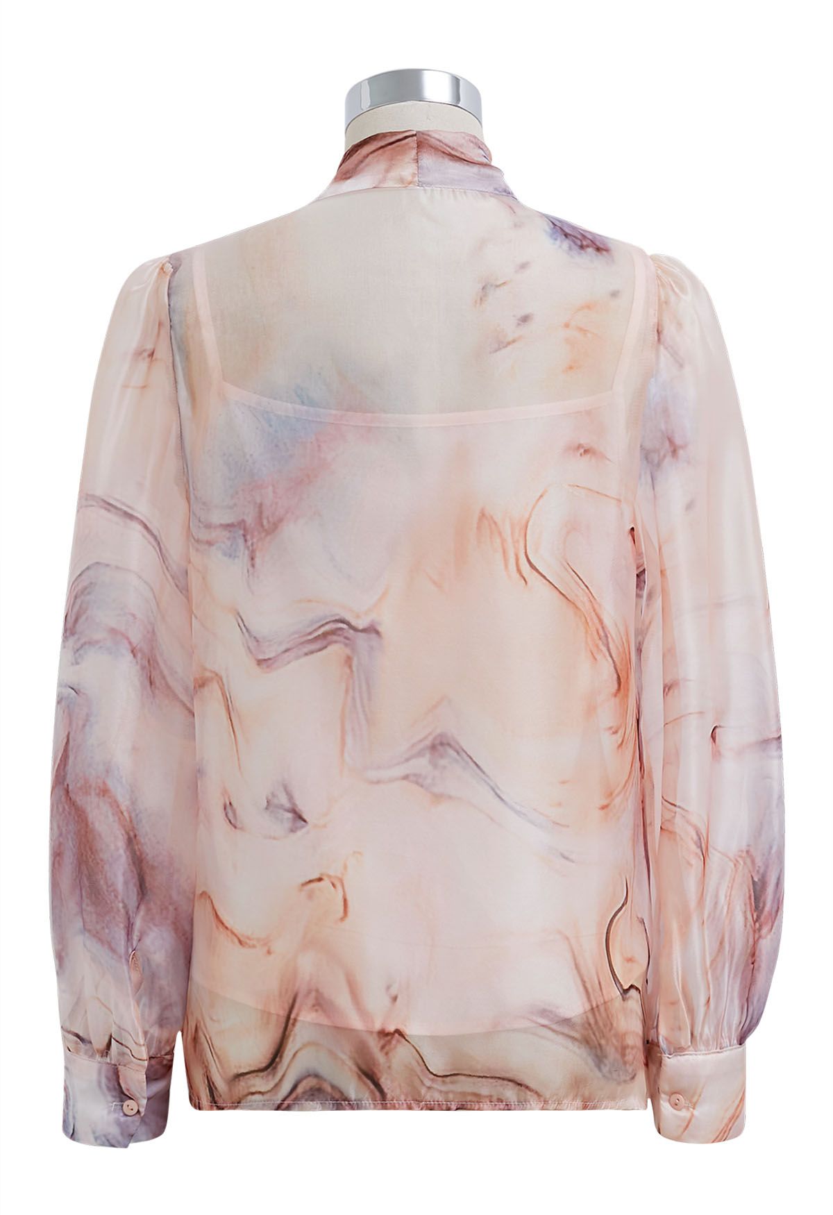 Elegant Bowknot Watercolor Floral Sheer Shirt in Coral