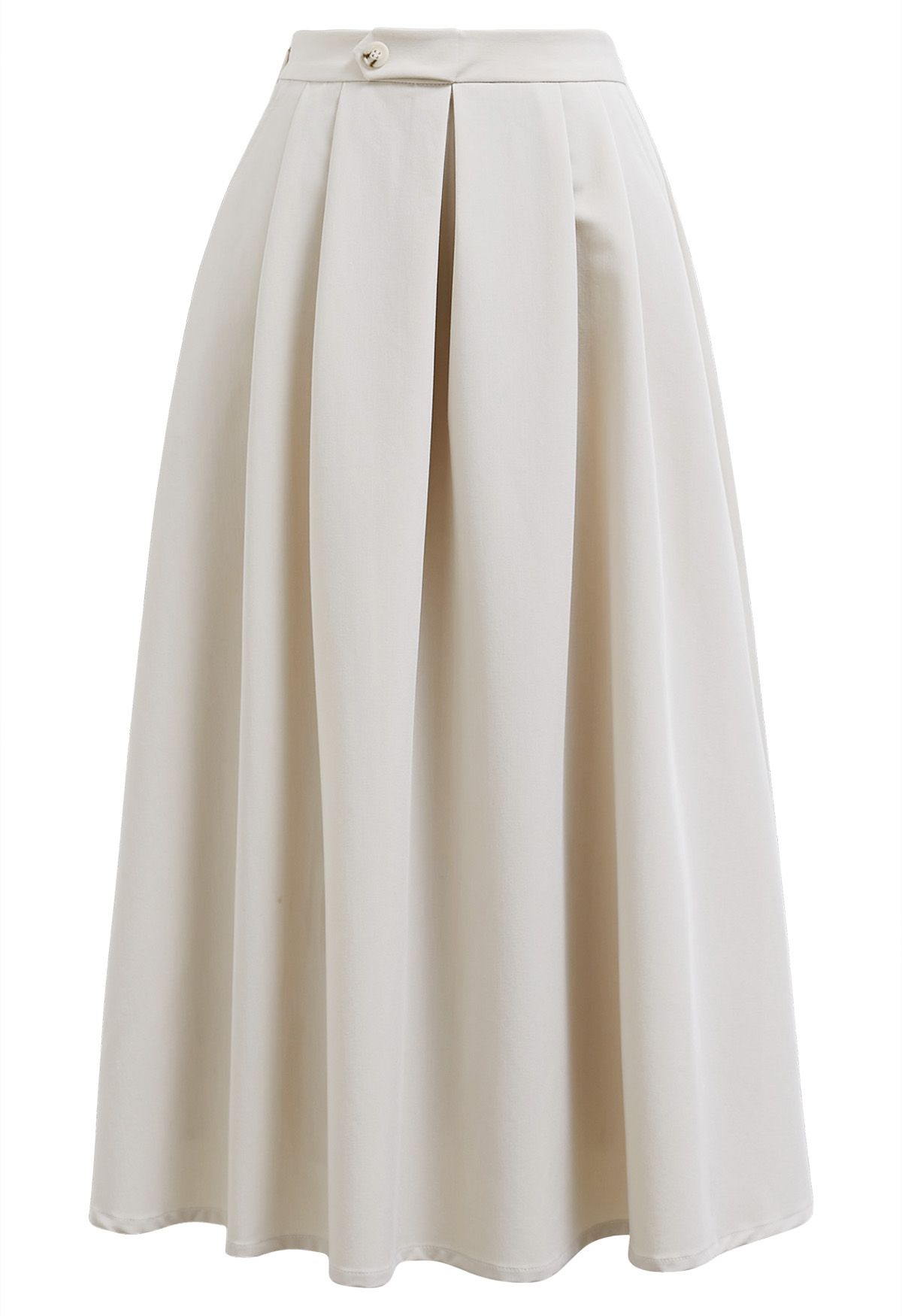 Button Decorated Pleated A-Line Skirt in Ivory