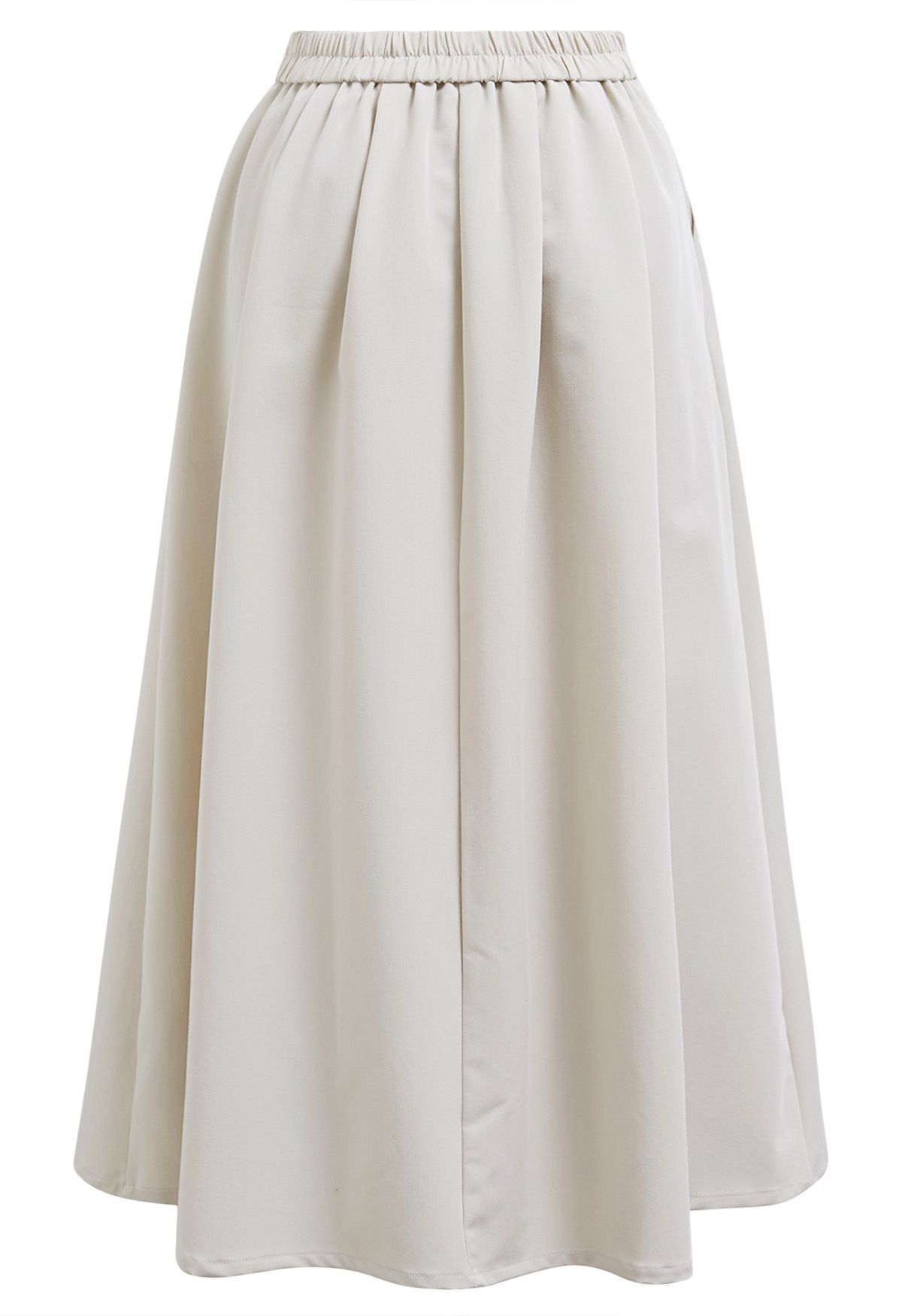 Button Decorated Pleated A-Line Skirt in Ivory