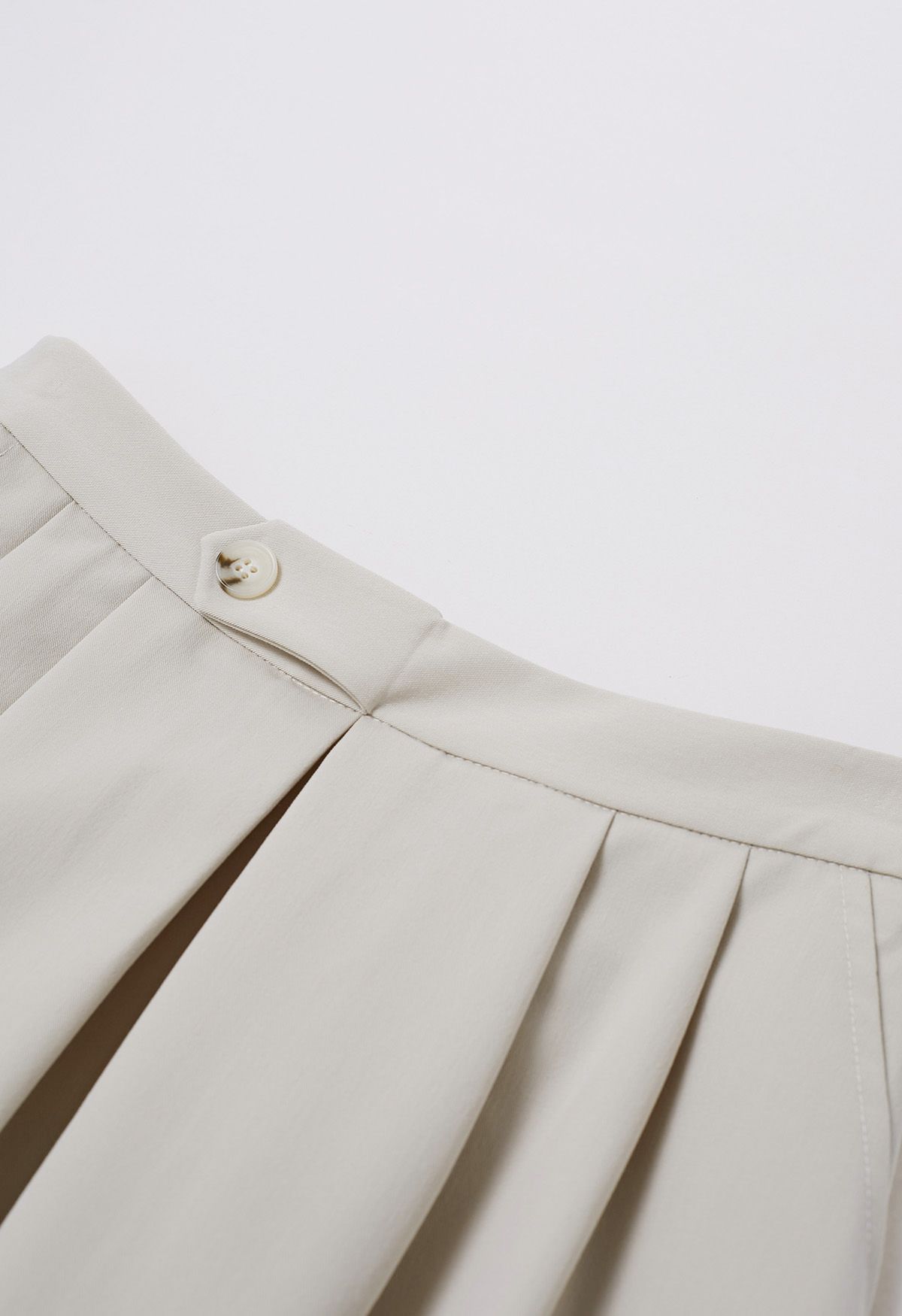 Button Decorated Pleated A-Line Skirt in Ivory