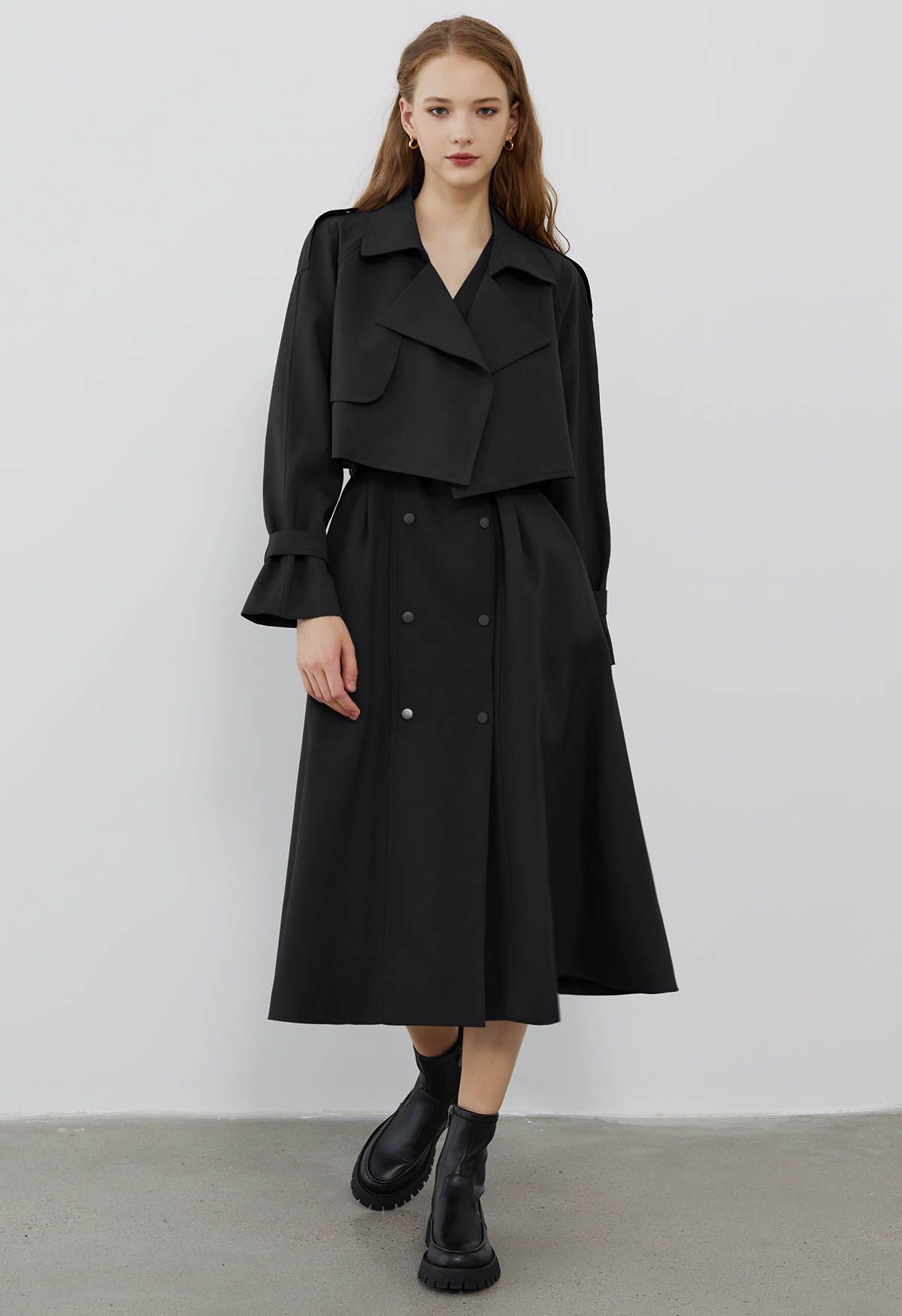 Double-Breasted Cape Coat in Black - Retro, Indie and Unique Fashion