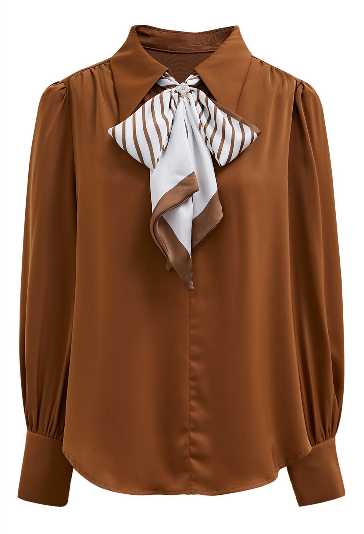 Vogue Detachable Bowknot Satin Shirt in Pumpkin