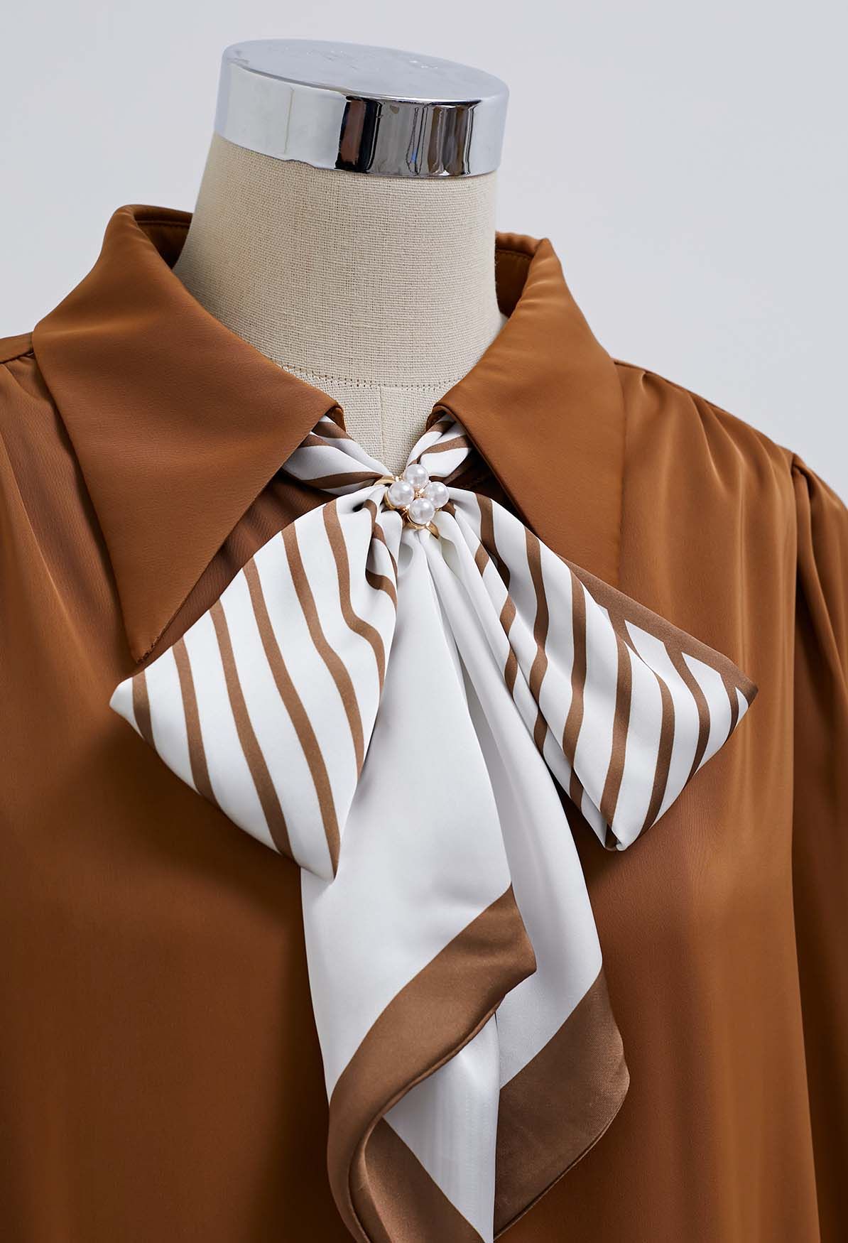 Vogue Detachable Bowknot Satin Shirt in Pumpkin