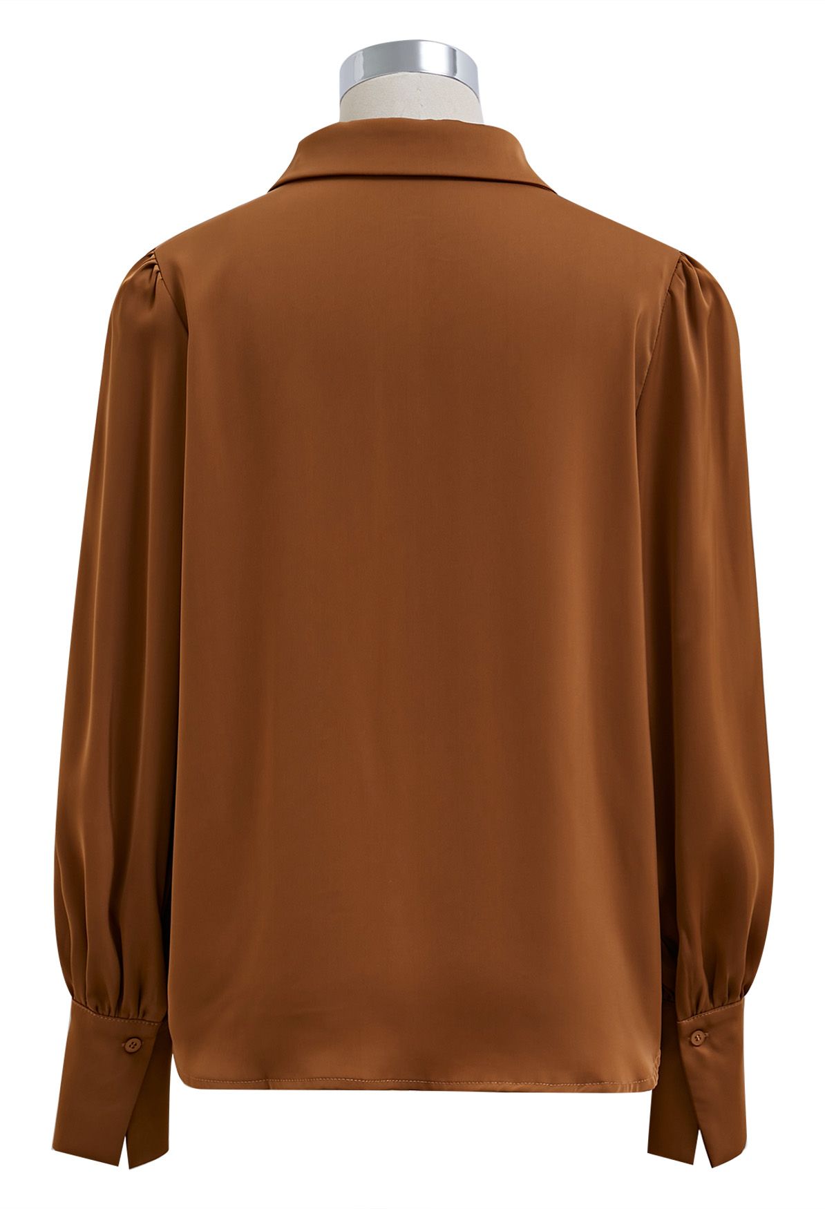 Vogue Detachable Bowknot Satin Shirt in Pumpkin