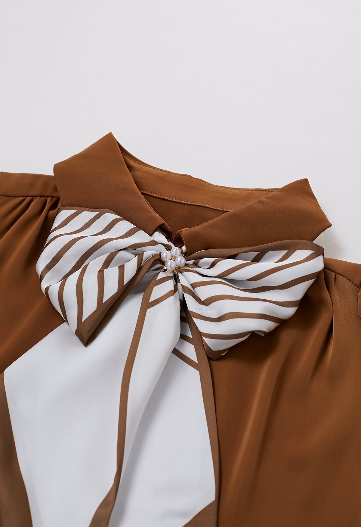 Vogue Detachable Bowknot Satin Shirt in Pumpkin