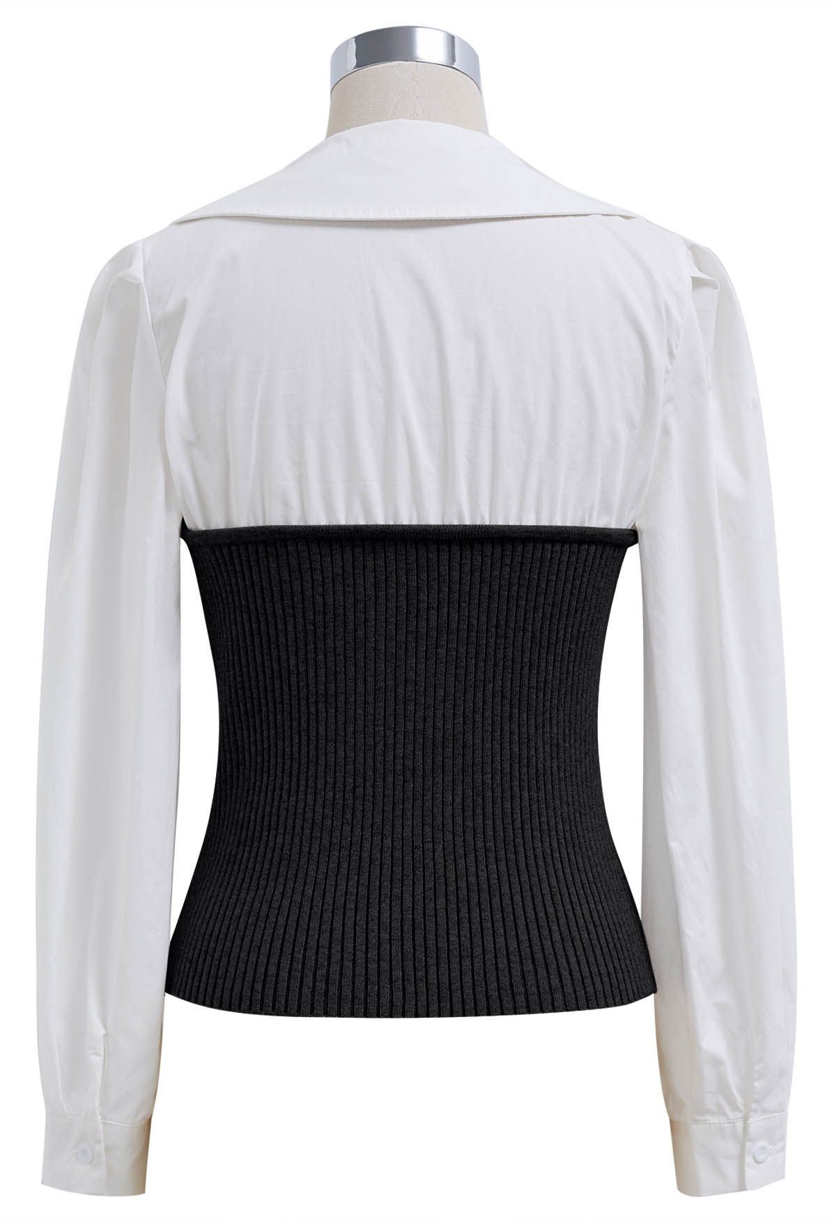 Trendsetting Collared Spliced Knit Top in Black