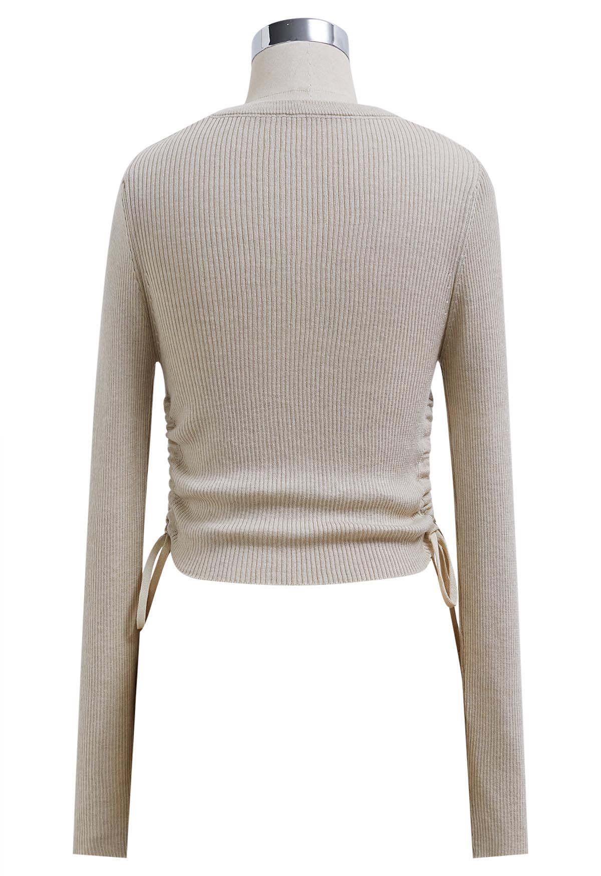 Side Drawstring Long Sleeves Crop Top in Linen