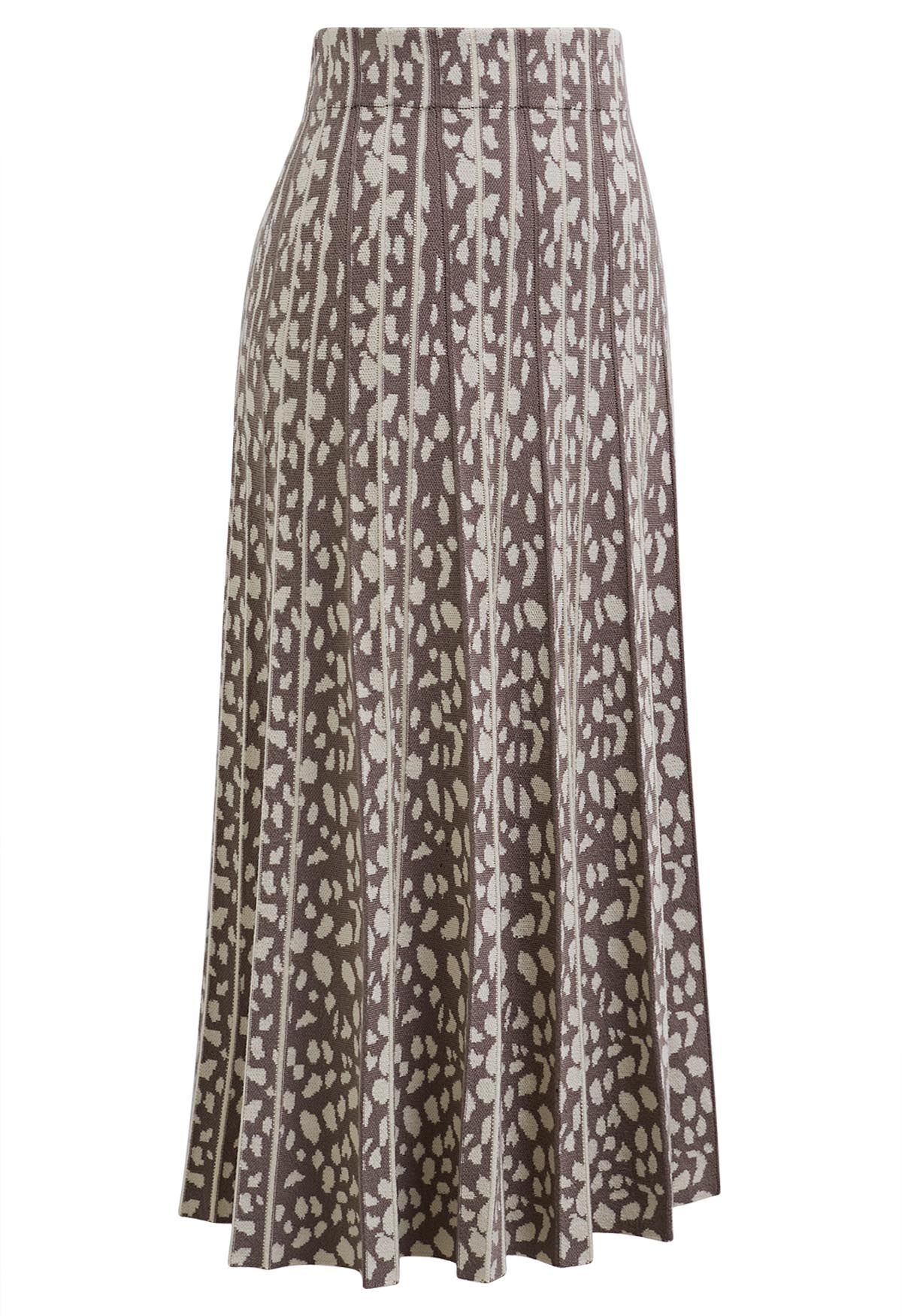 Irregular Spot Pattern Knit Skirt in Light Tan