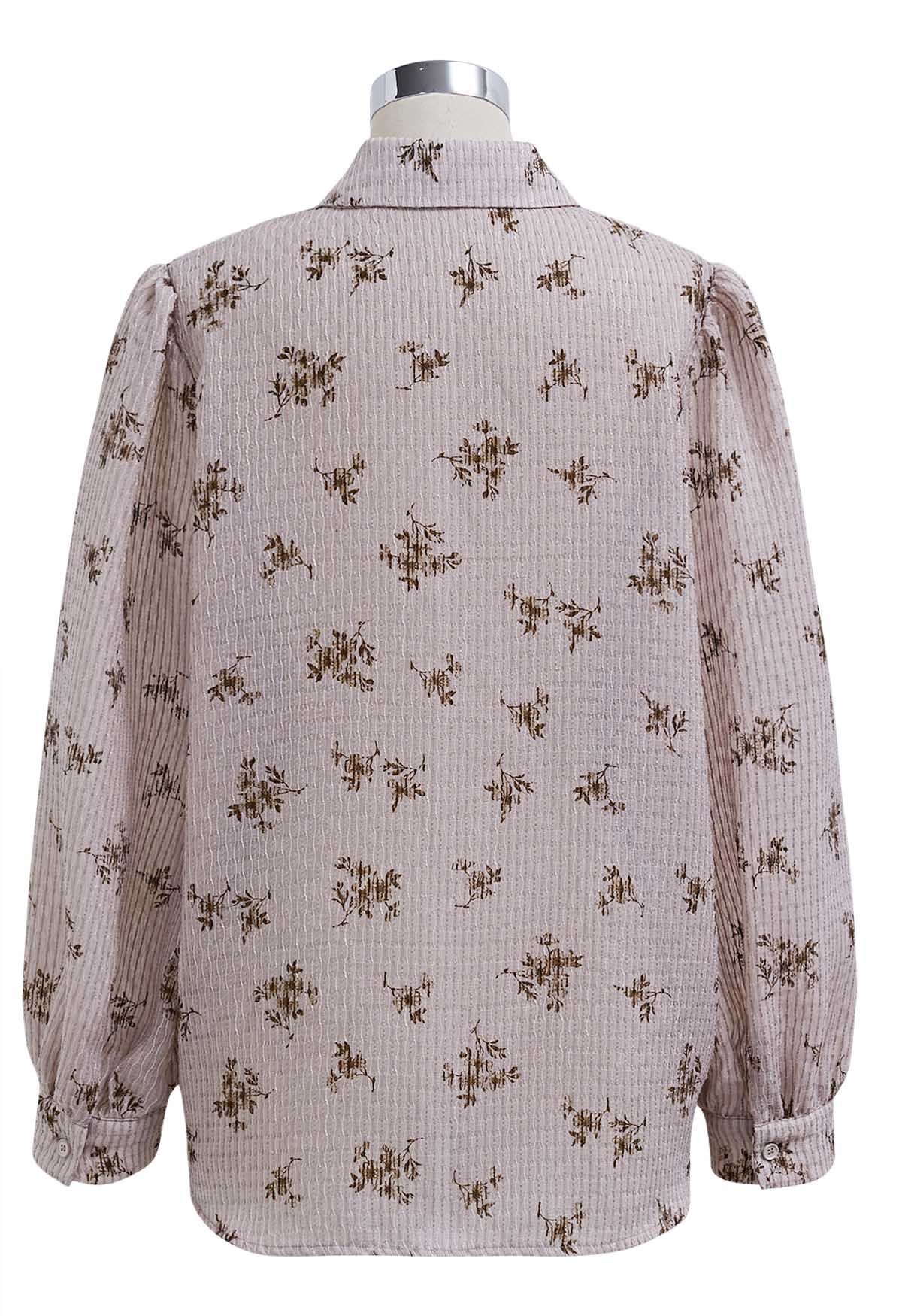 Floret Print Texture Button Down Shirt in Dusty Pink