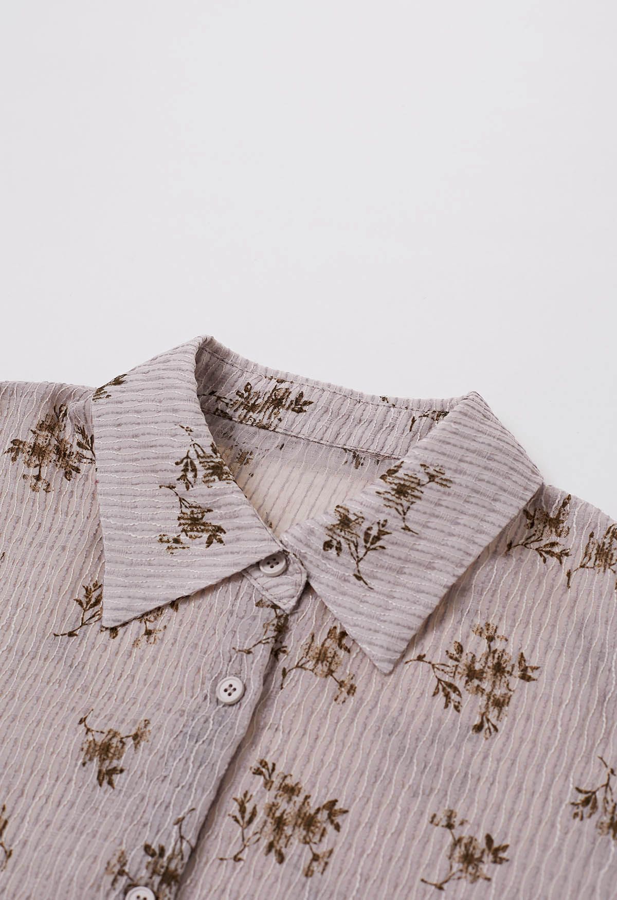 Floret Print Texture Button Down Shirt in Dusty Pink