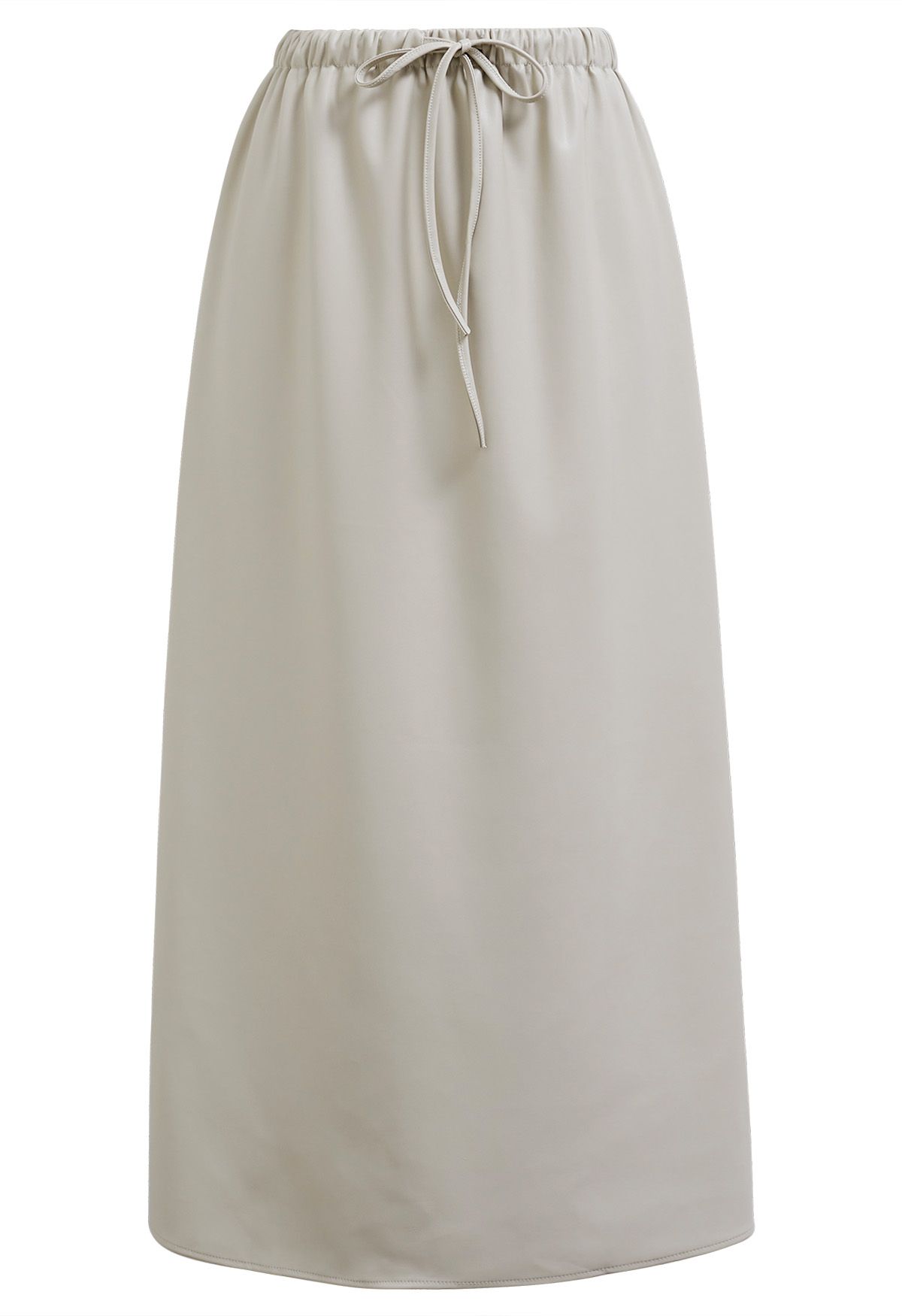 Drawstring Waist Faux Leather Maxi Skirt in Ivory