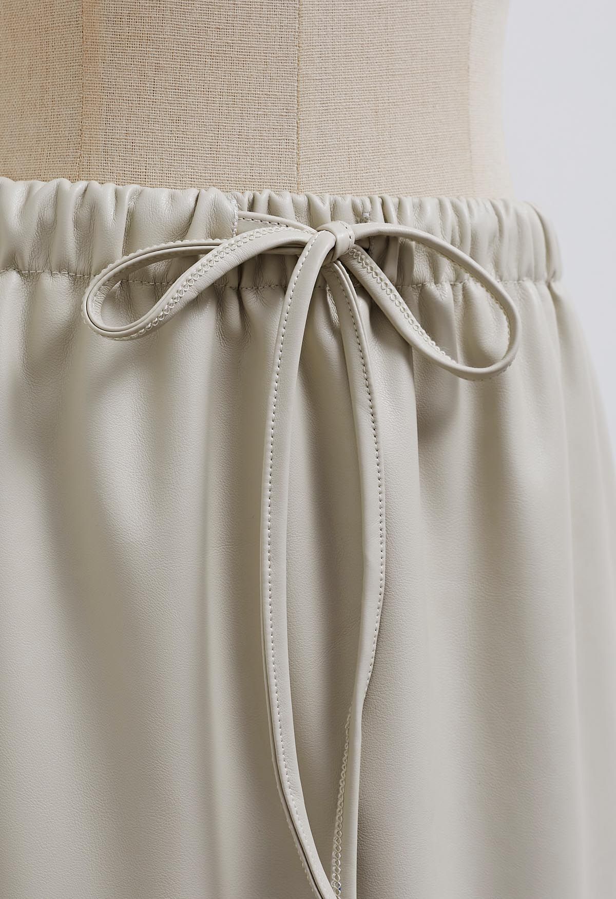 Drawstring Waist Faux Leather Maxi Skirt in Ivory - Retro, Indie and ...