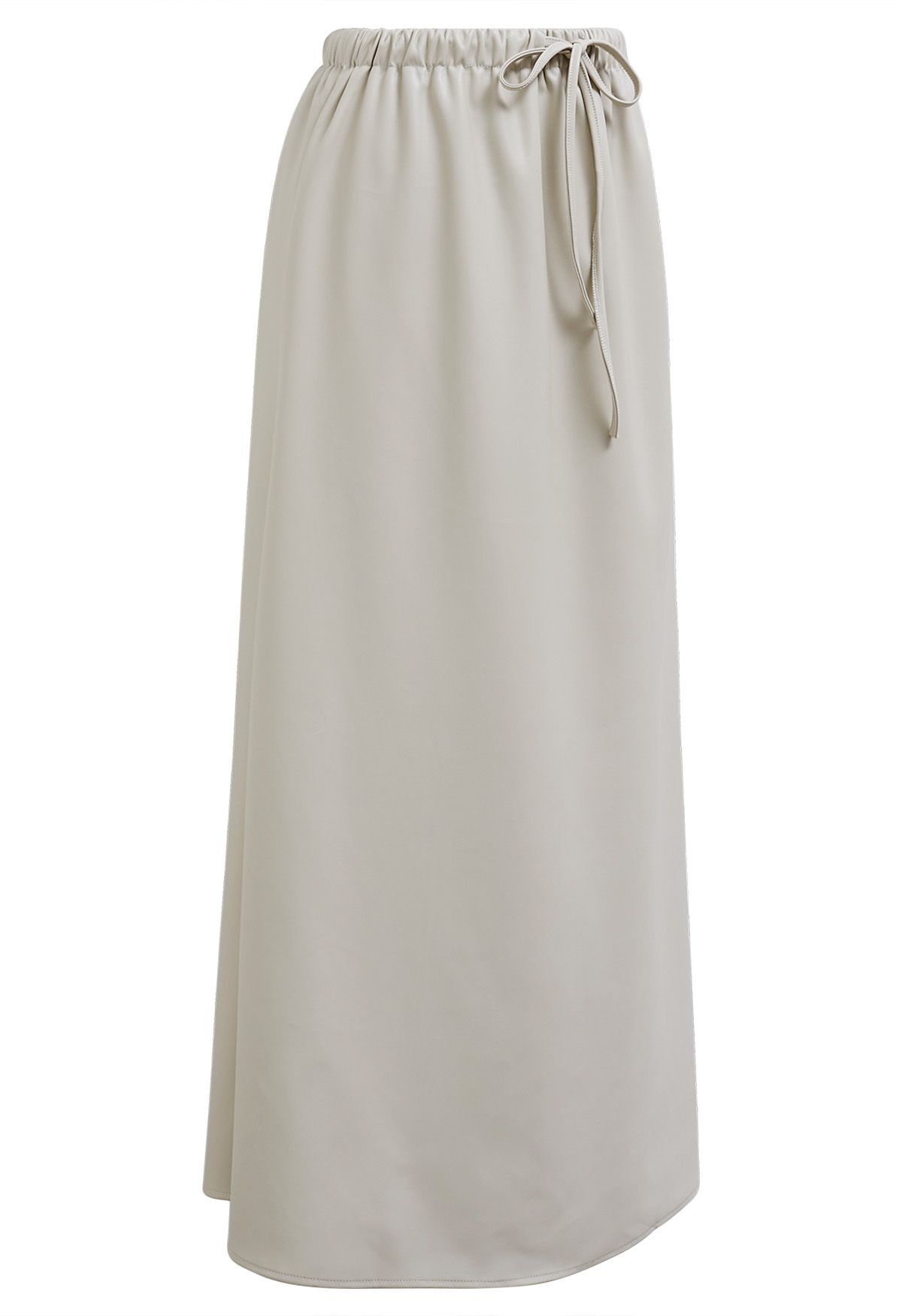 Drawstring Waist Faux Leather Maxi Skirt in Ivory