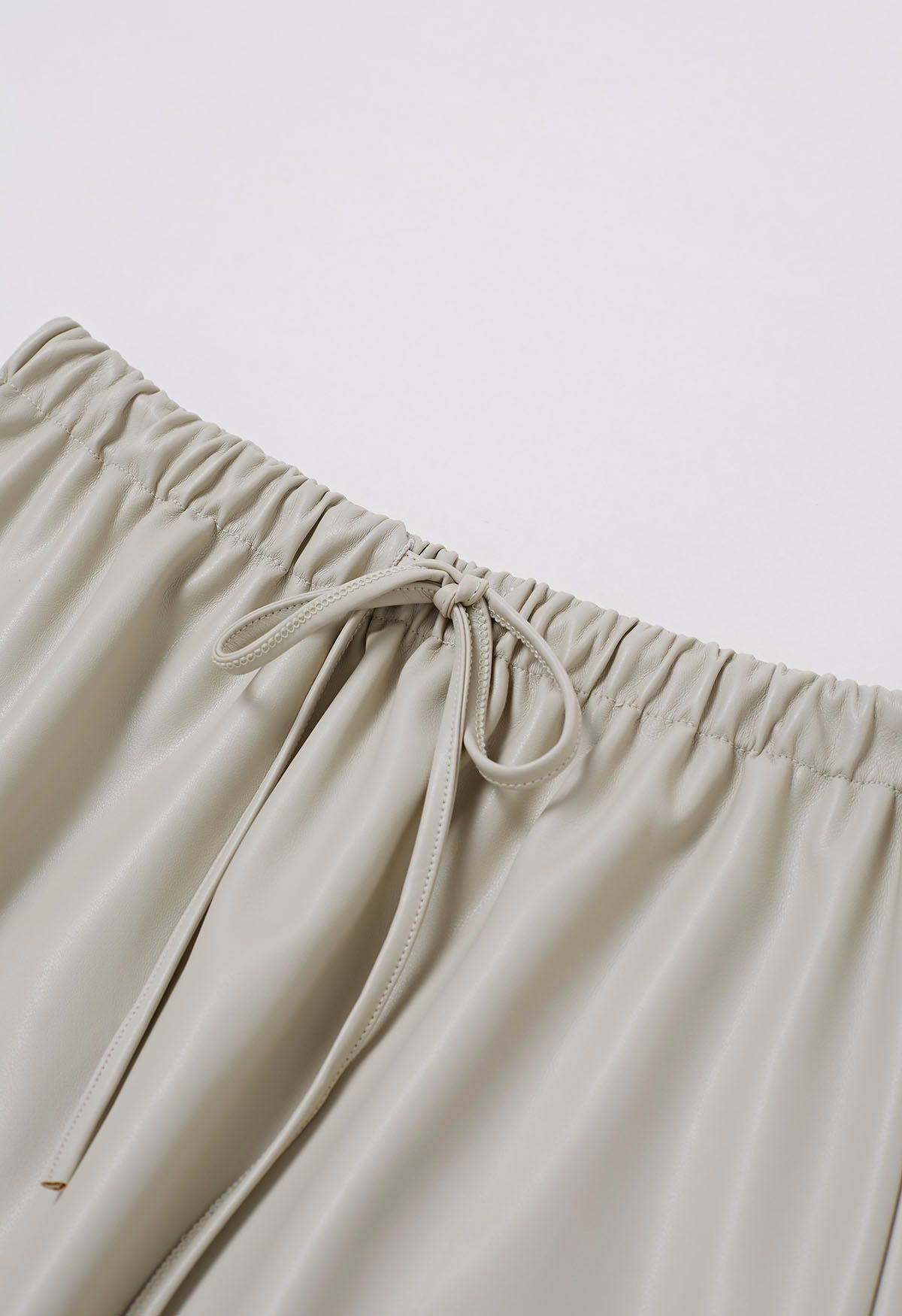 Drawstring Waist Faux Leather Maxi Skirt in Ivory