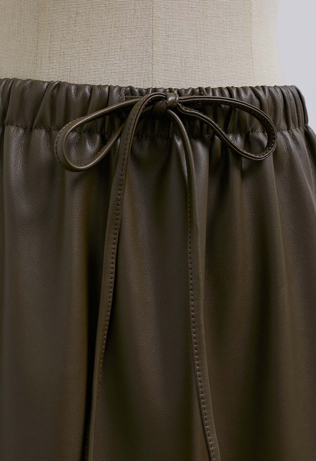 Side drawstring leather clearance skirt