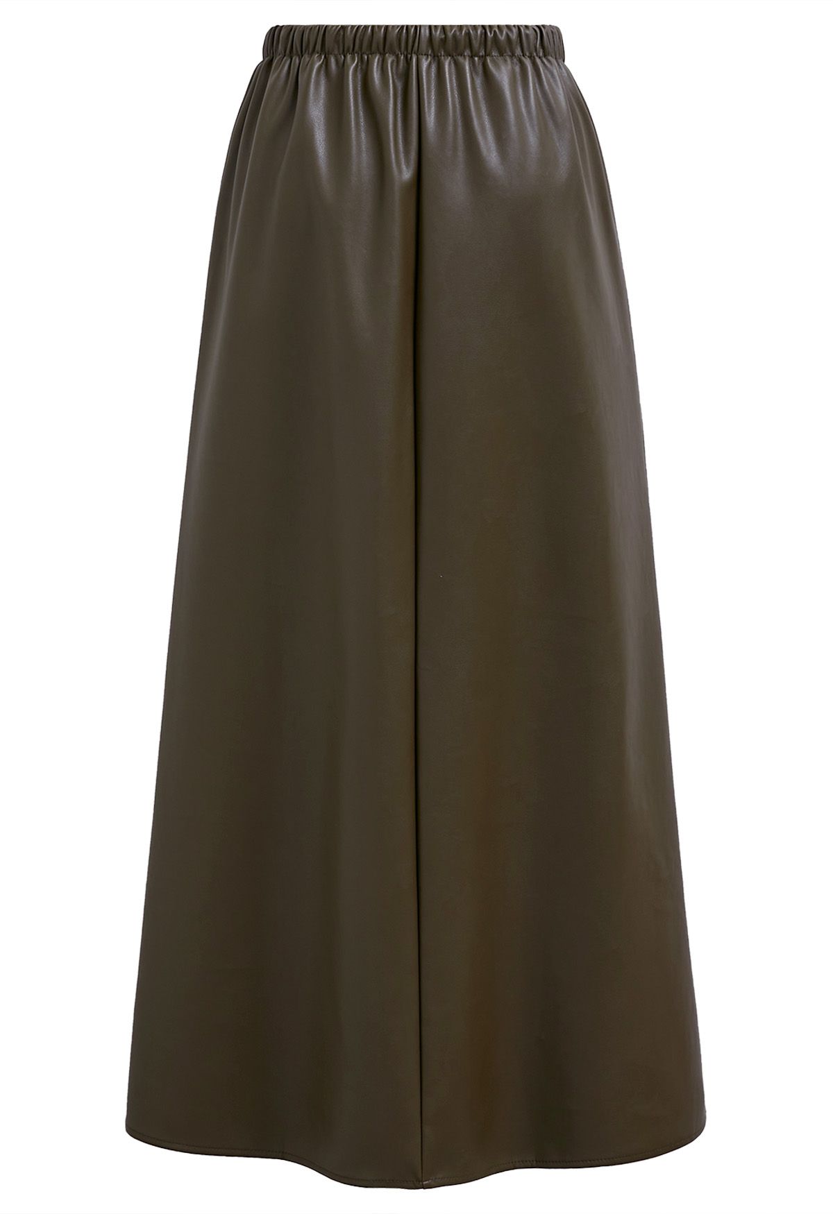 Drawstring Waist Faux Leather Maxi Skirt in Olive Retro Indie