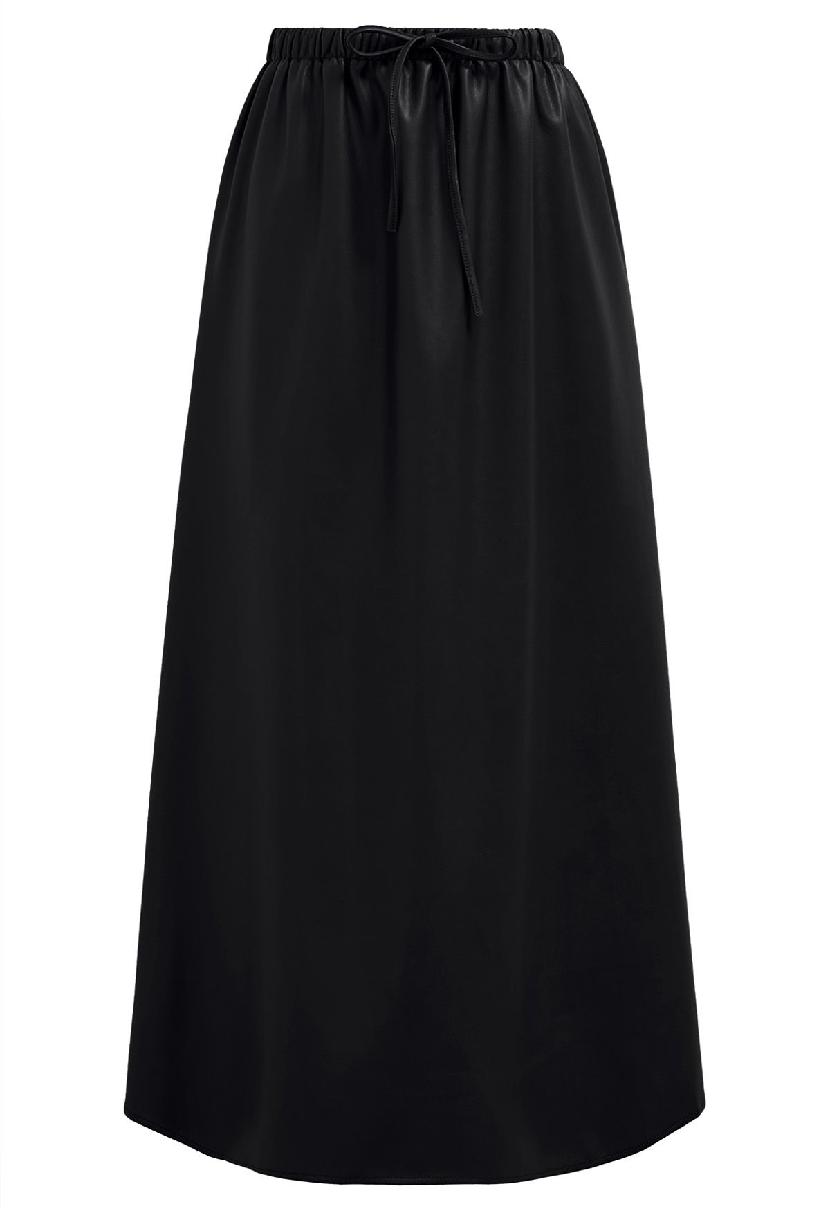 Drawstring Waist Faux Leather Maxi Skirt in Black