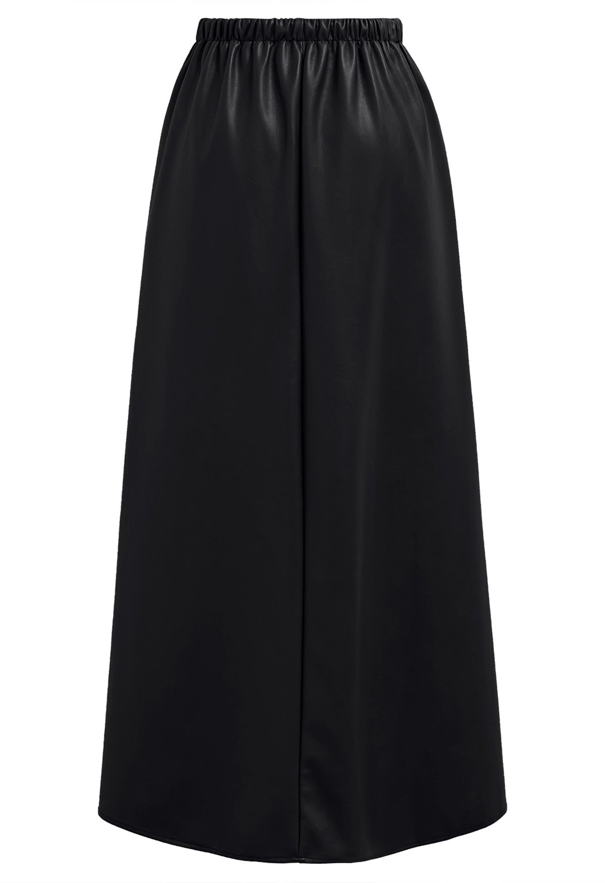 Drawstring Waist Faux Leather Maxi Skirt in Black