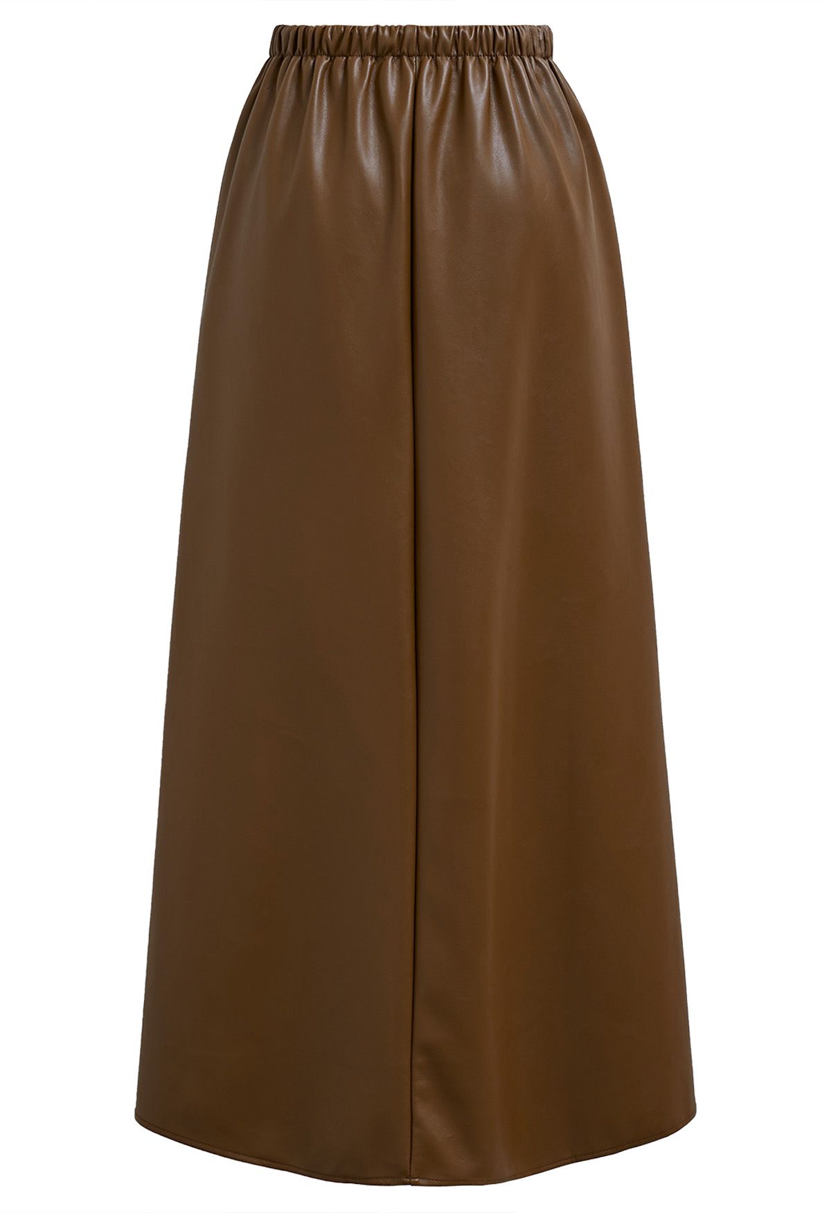 Drawstring Waist Faux Leather Maxi Skirt in Brown