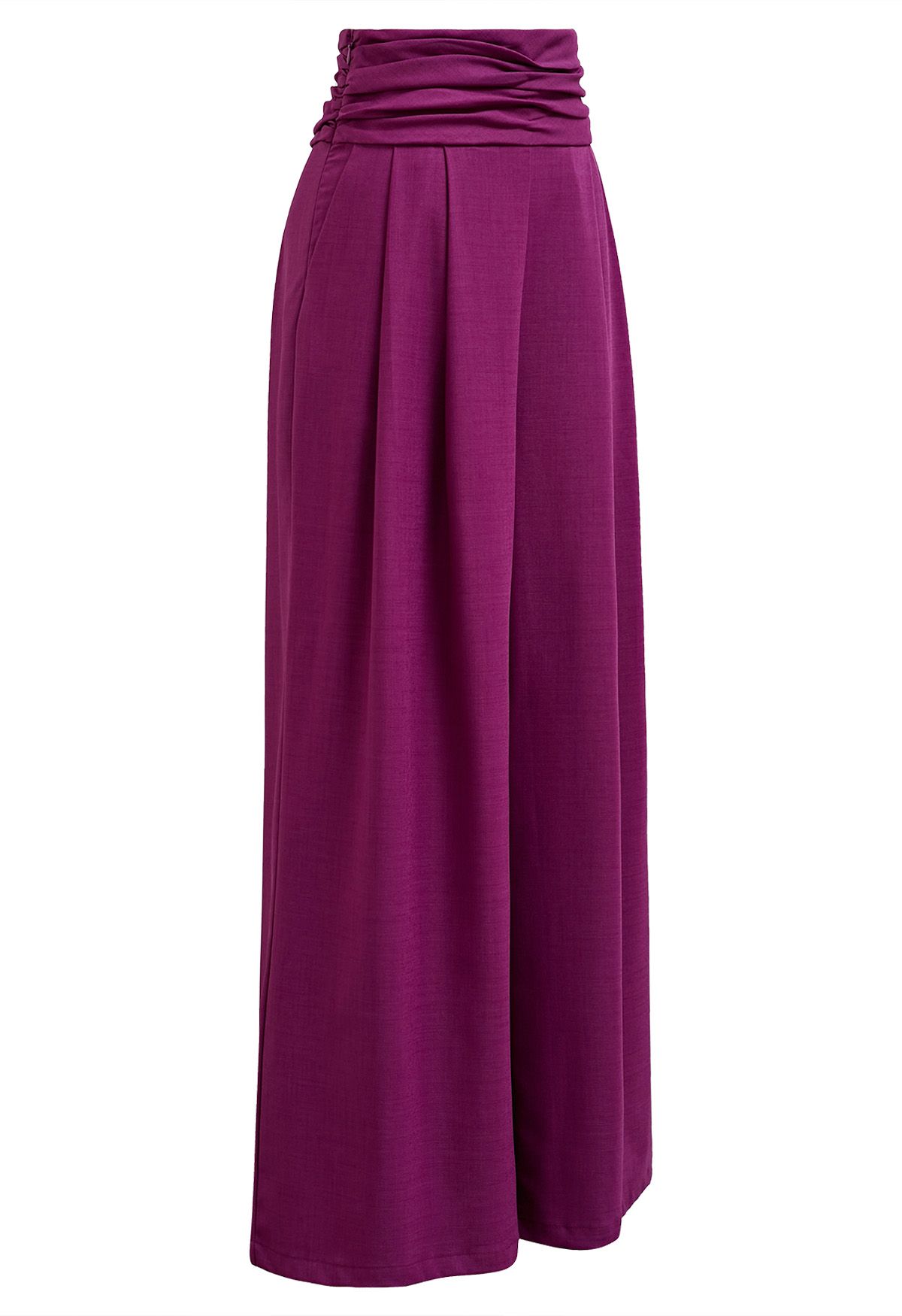 Ruched High Waist Pleated Wide-Leg Pants in Magenta - Retro, Indie and ...