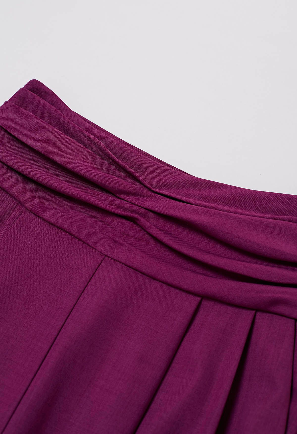 Ruched High Waist Pleated Wide-Leg Pants in Magenta - Retro, Indie