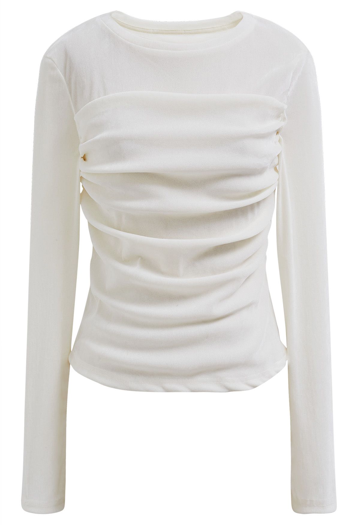 Lithesome Ruched Long Sleeve Top in Cream - Retro, Indie and Unique Fashion