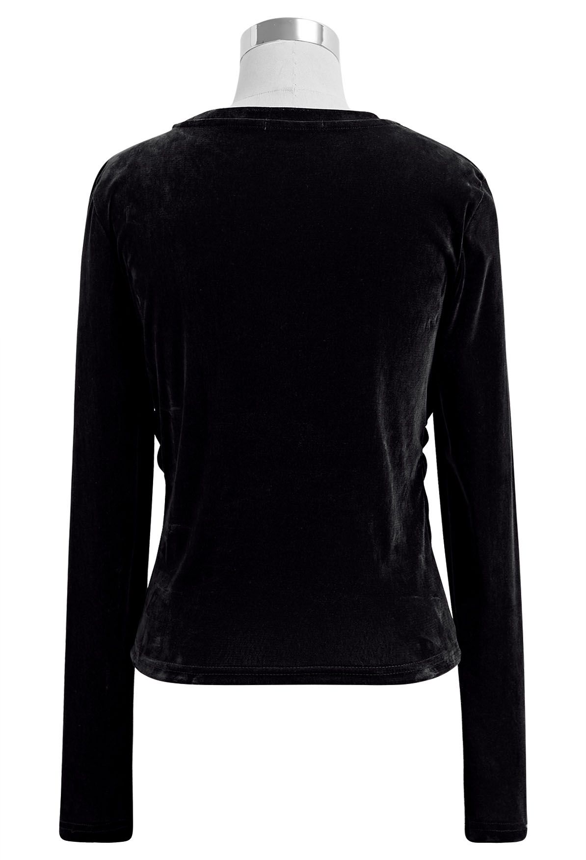 Lithesome Ruched Long Sleeve Top in Black