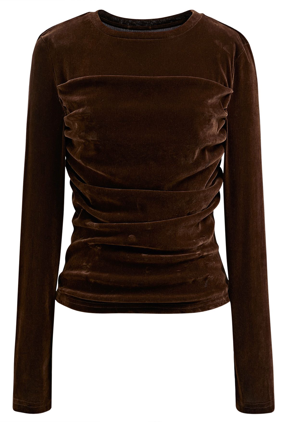 Lithesome Ruched Long Sleeve Top in Brown