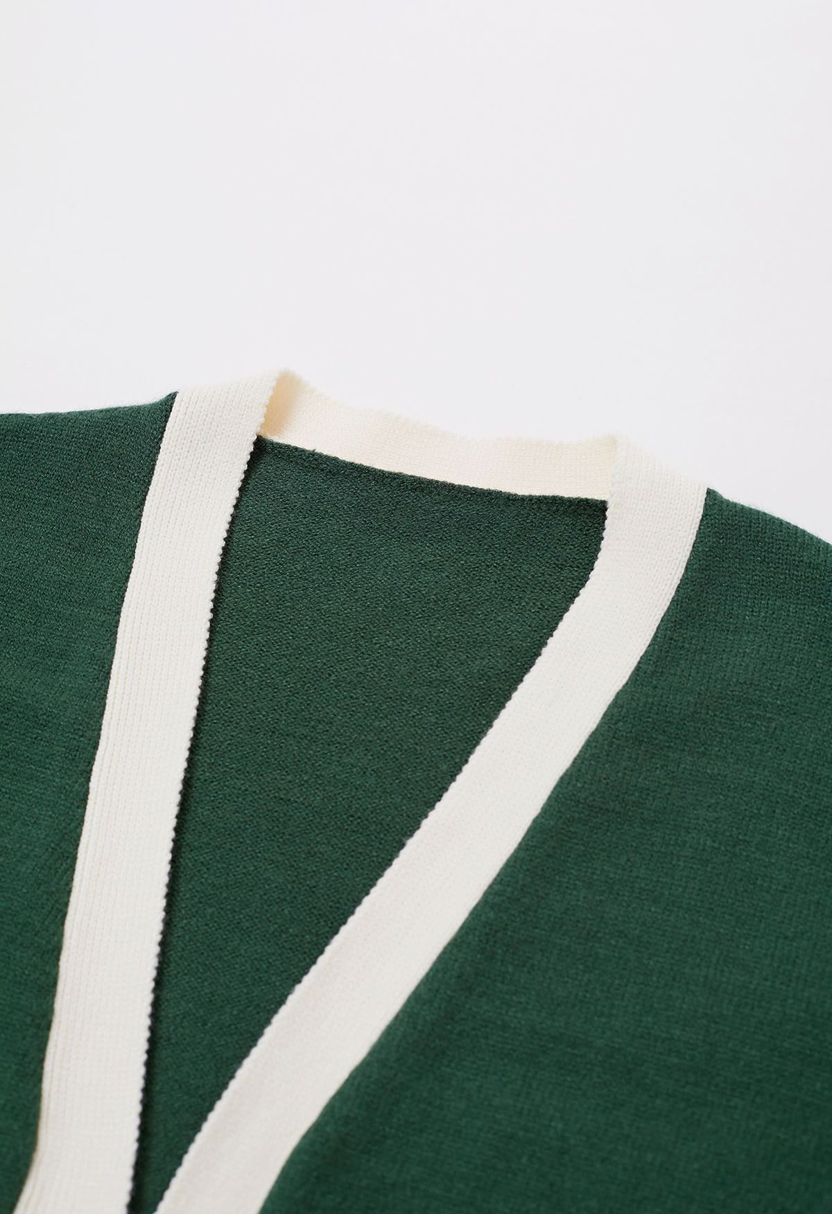 Contrast Edge Open Front Longline Knit Cardigan in Dark Green