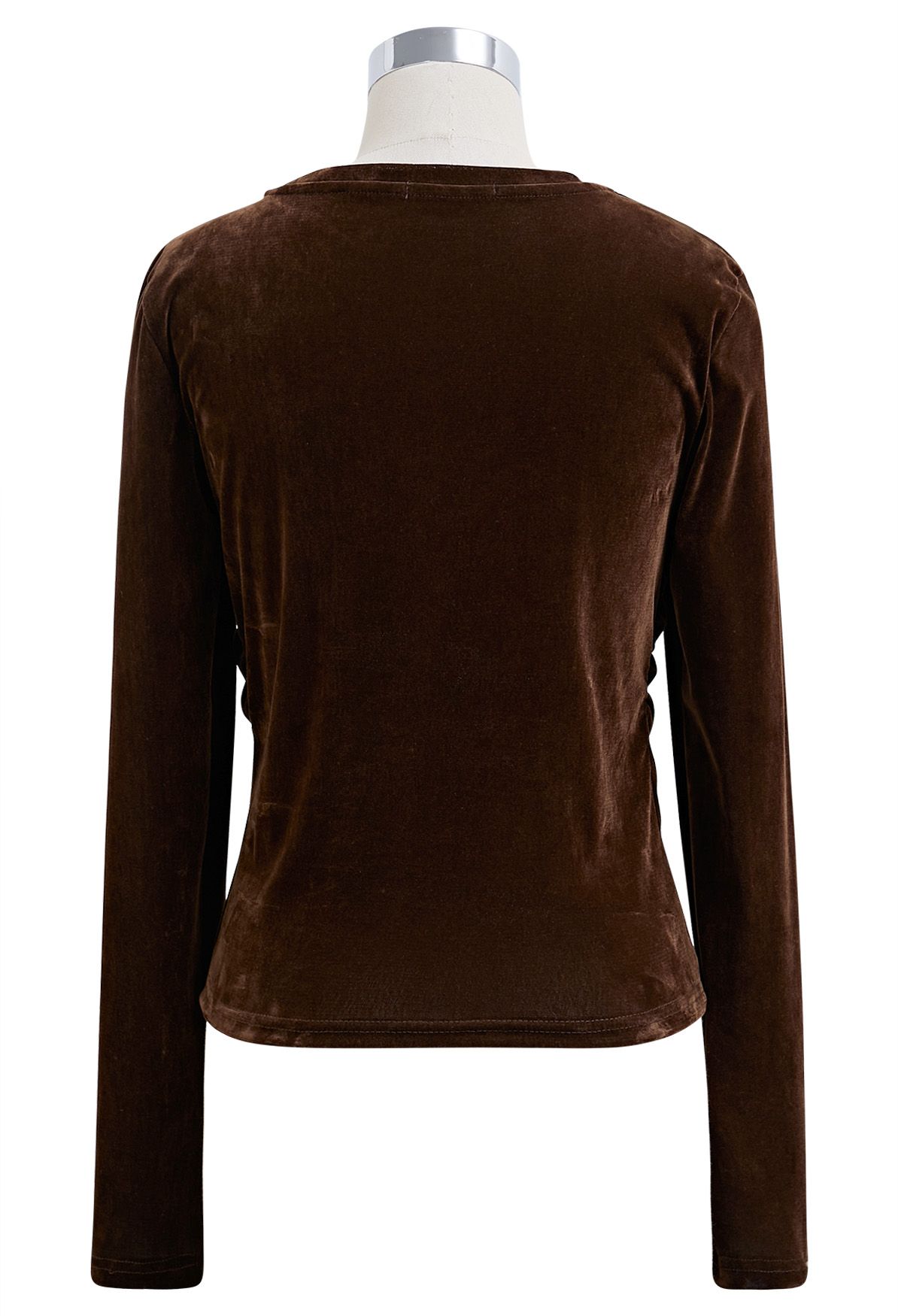 Lithesome Ruched Long Sleeve Top in Brown