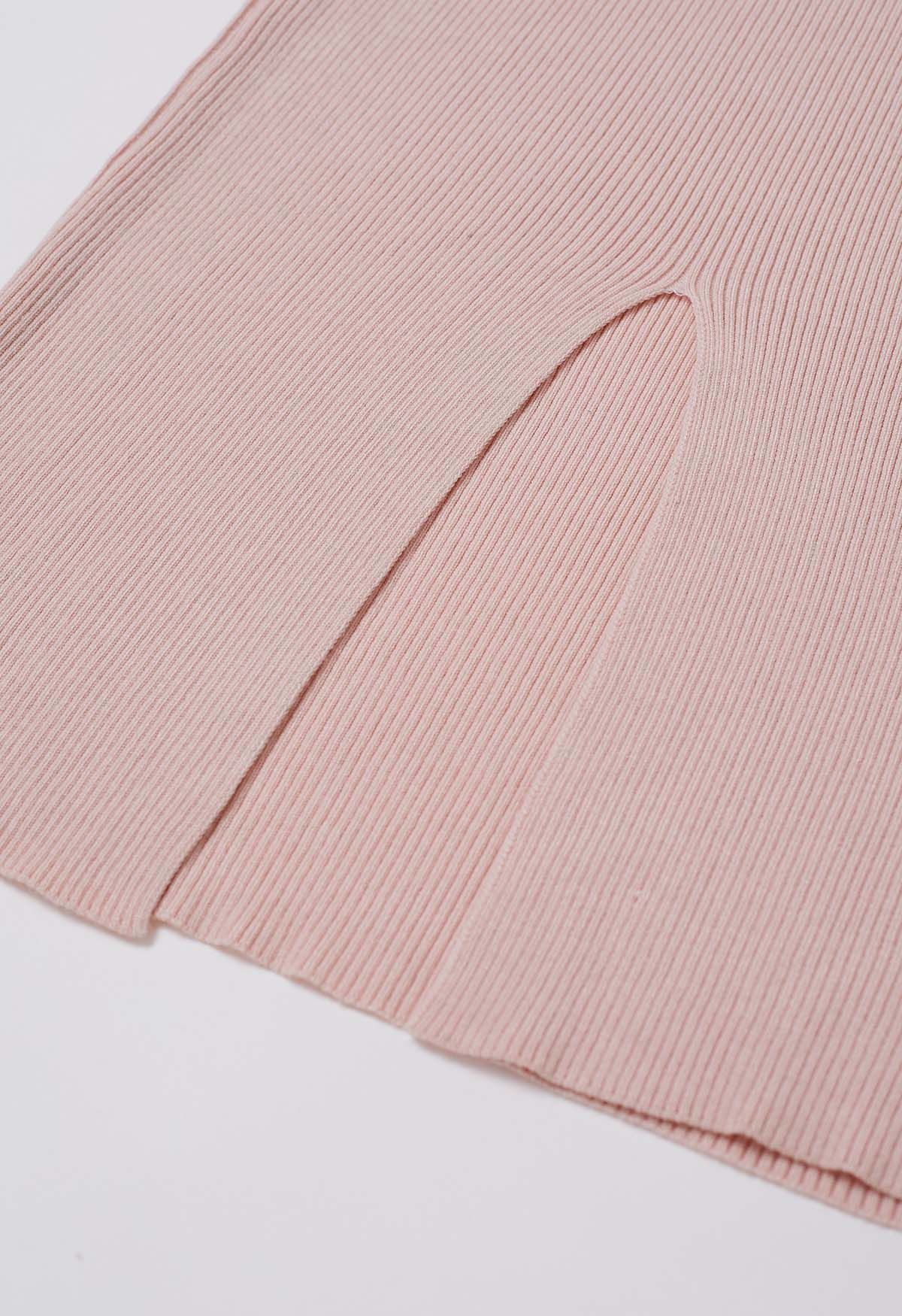 Cutout Halter Neck Knit Dress and Cardigan Set in Pink