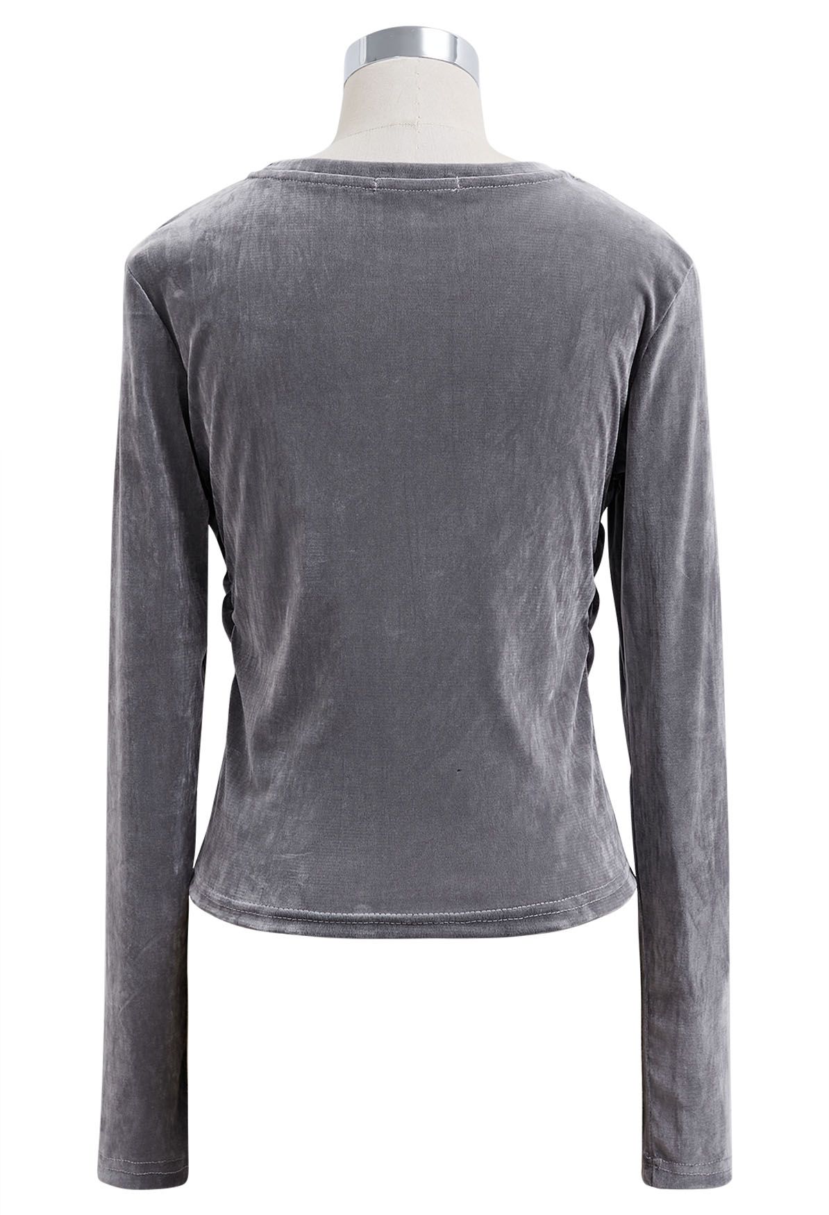 Lithesome Ruched Long Sleeve Top in Grey