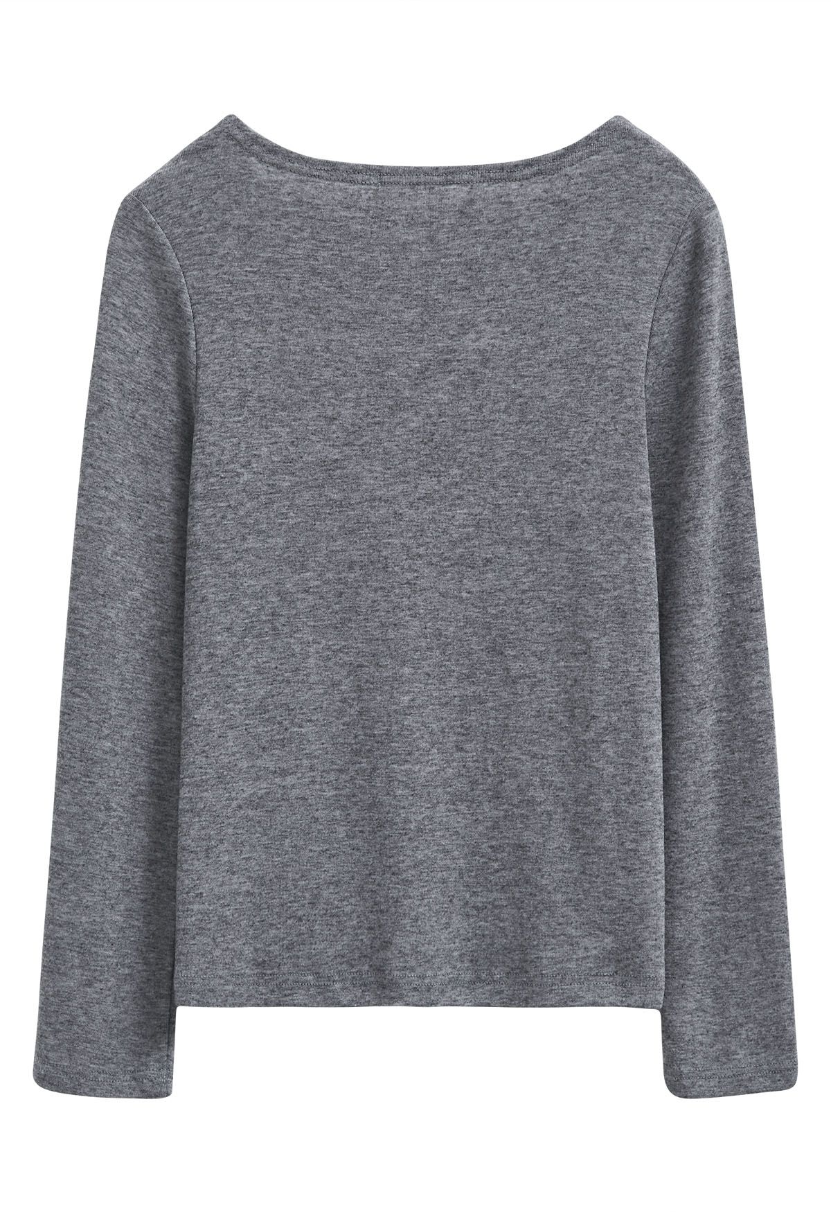 Extra Soft Cutout Neckline Top in Grey - Retro, Indie and Unique Fashion