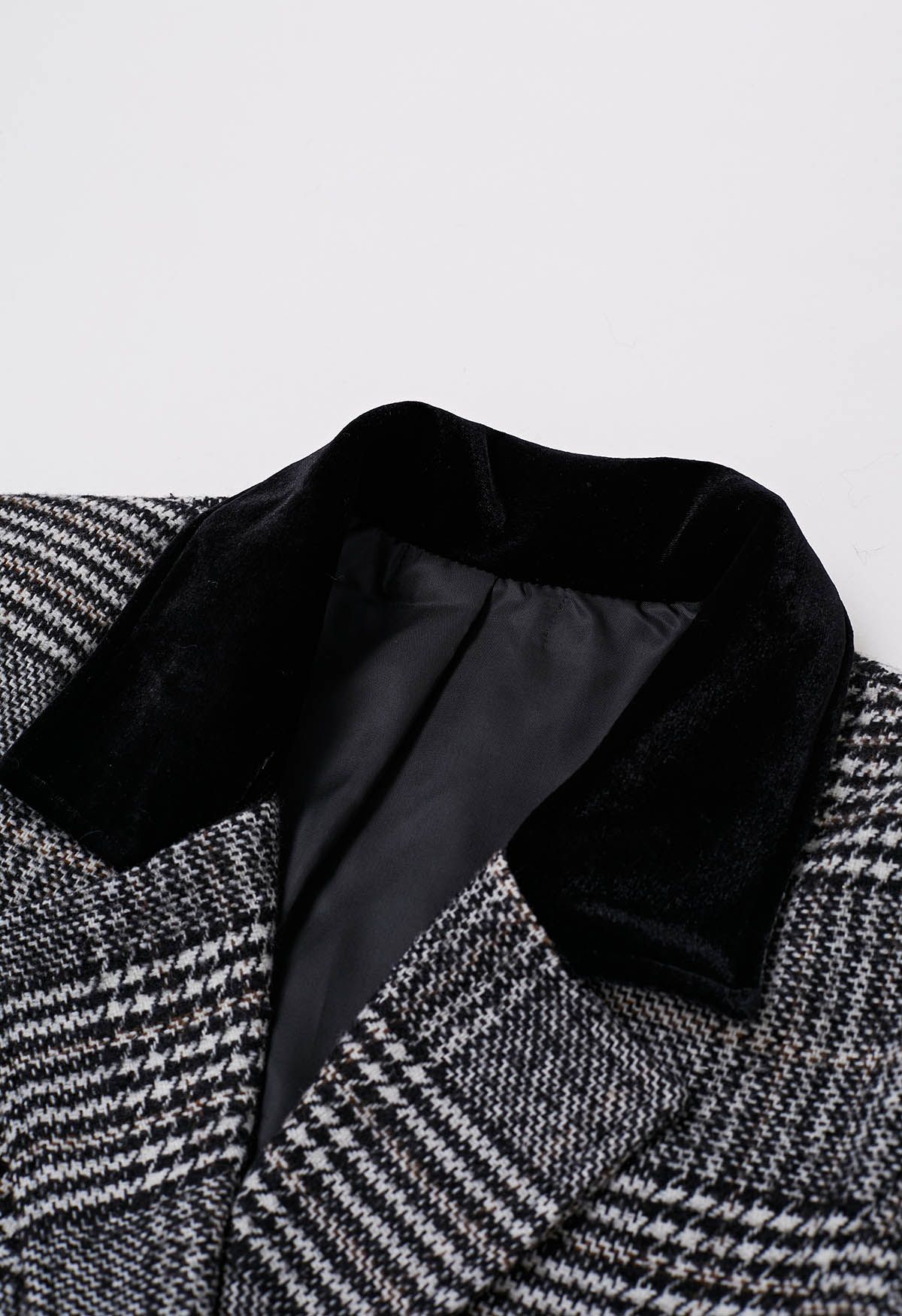 Houndstooth Plaid Double-Breasted Coat