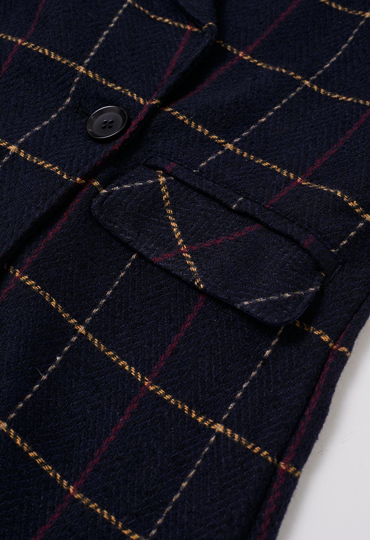 Check Pattern Flap Pocket Longline Coat - Retro, Indie and Unique Fashion