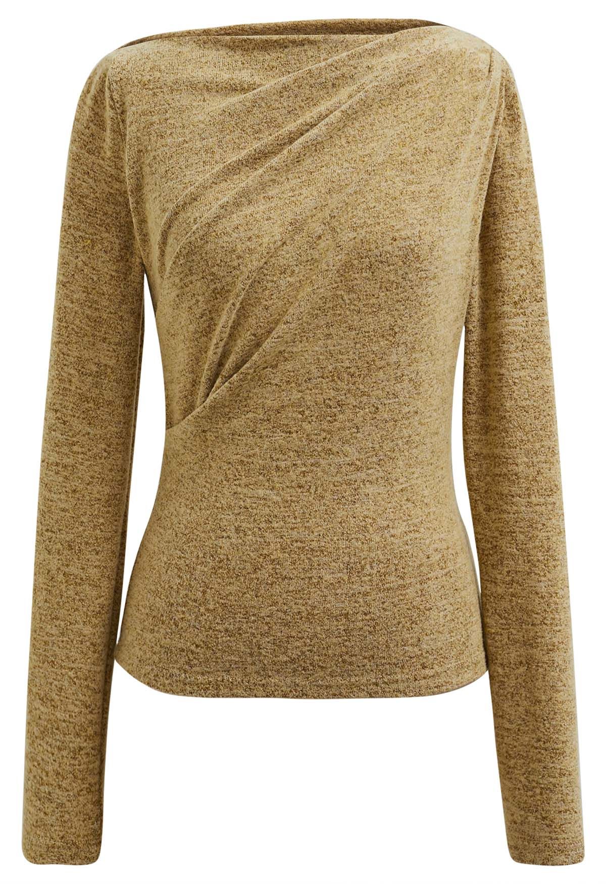 Ruched Front Long Sleeve Knit Top in Mustard