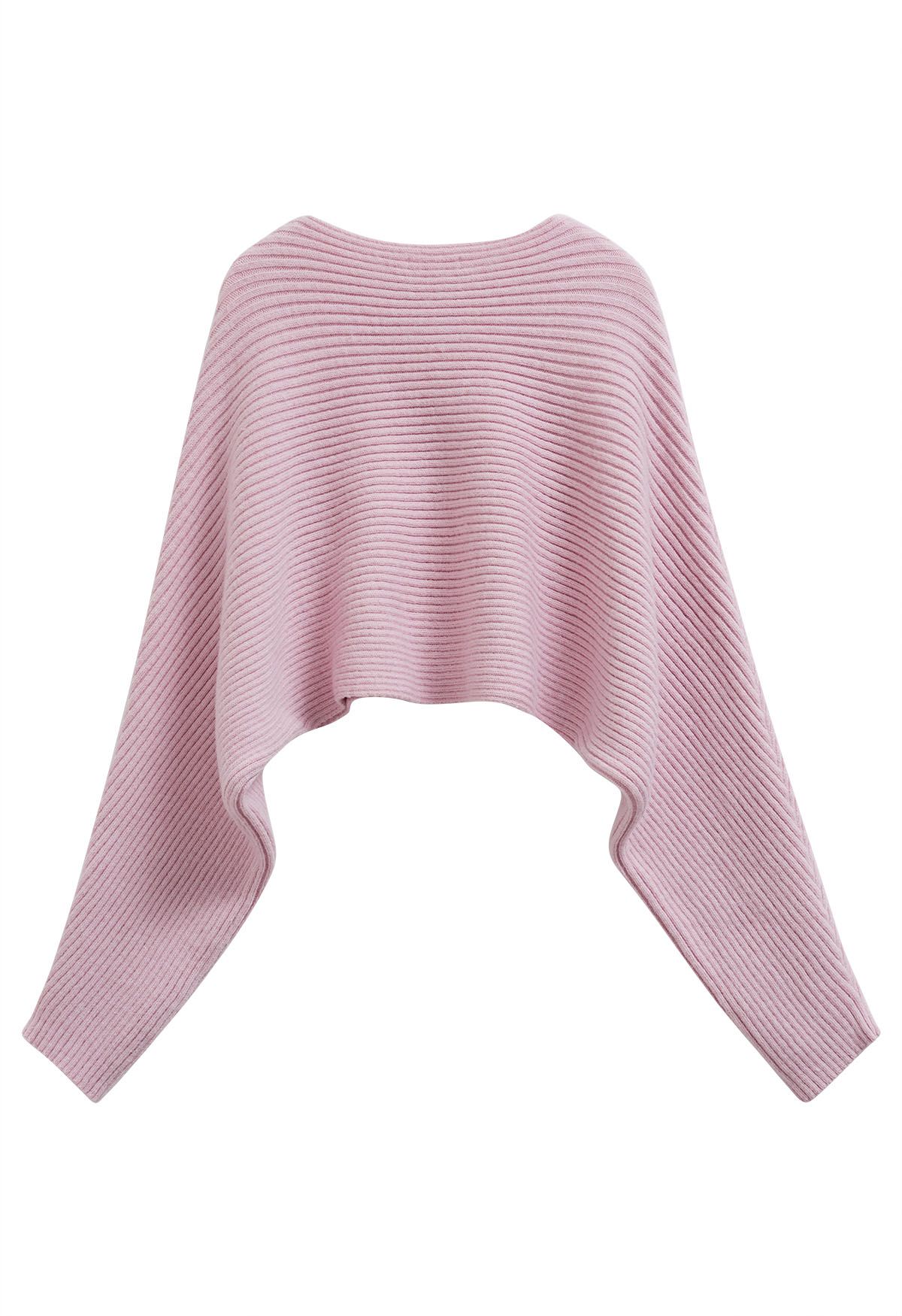 Dramatic Batwing Sleeve Ribbed Knit Sweater in Pink