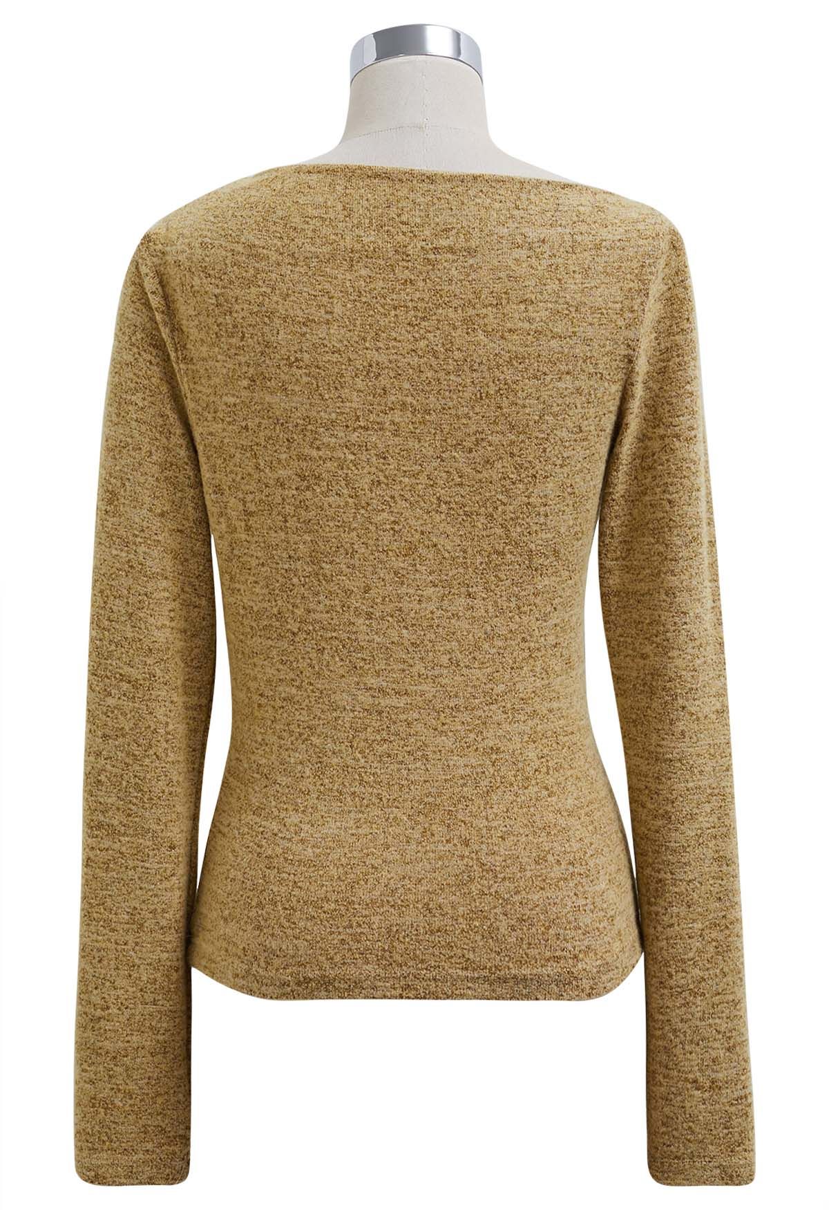 Ruched Front Long Sleeve Knit Top in Mustard