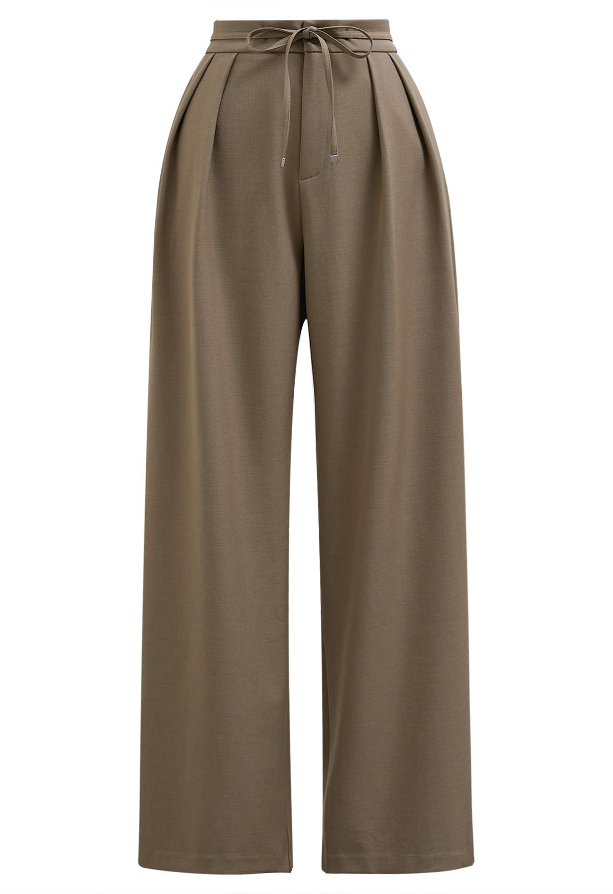 Gentle Pleats Side Pockets Straight-Leg Pants in Khaki