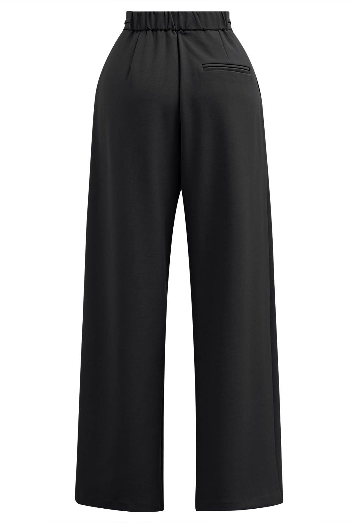 Gentle Pleats Side Pockets Straight-Leg Pants in Black