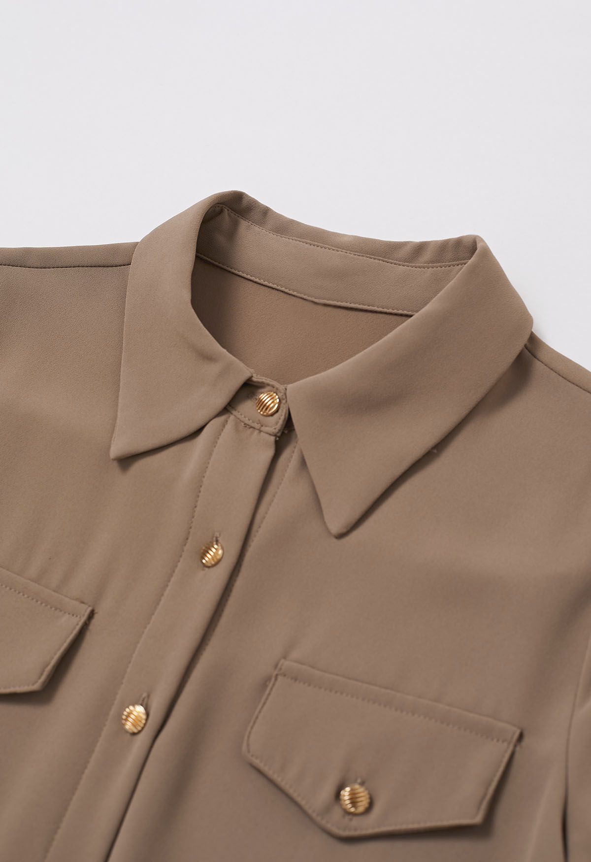 Modern Flair Button-Accented Chiffon Shirt in Tan